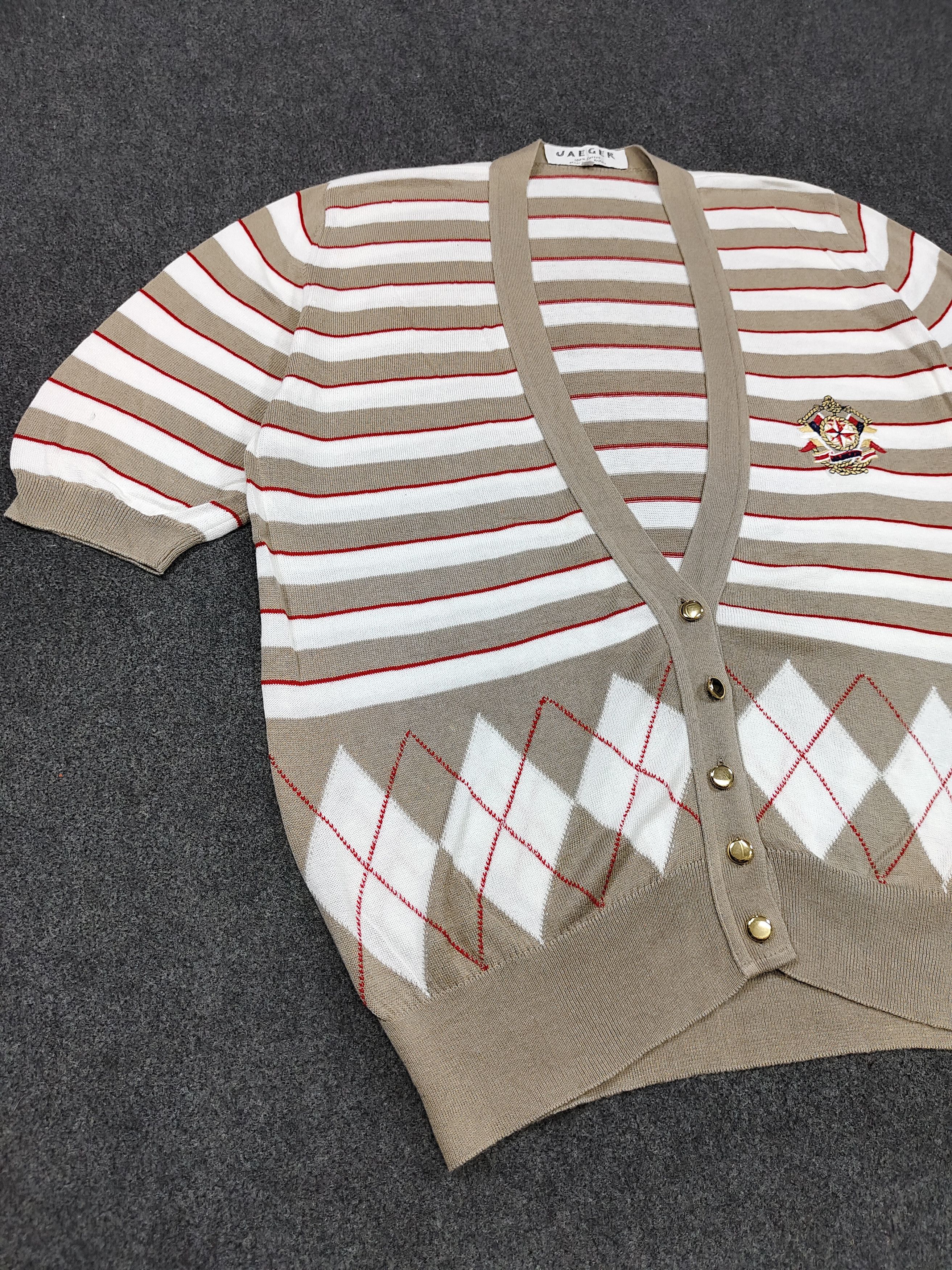 Jaeger 💥 Vtg Jaeger 💥 Striped Knit Short Cardigan Size L / US 10 / IT 46 - 8 Thumbnail