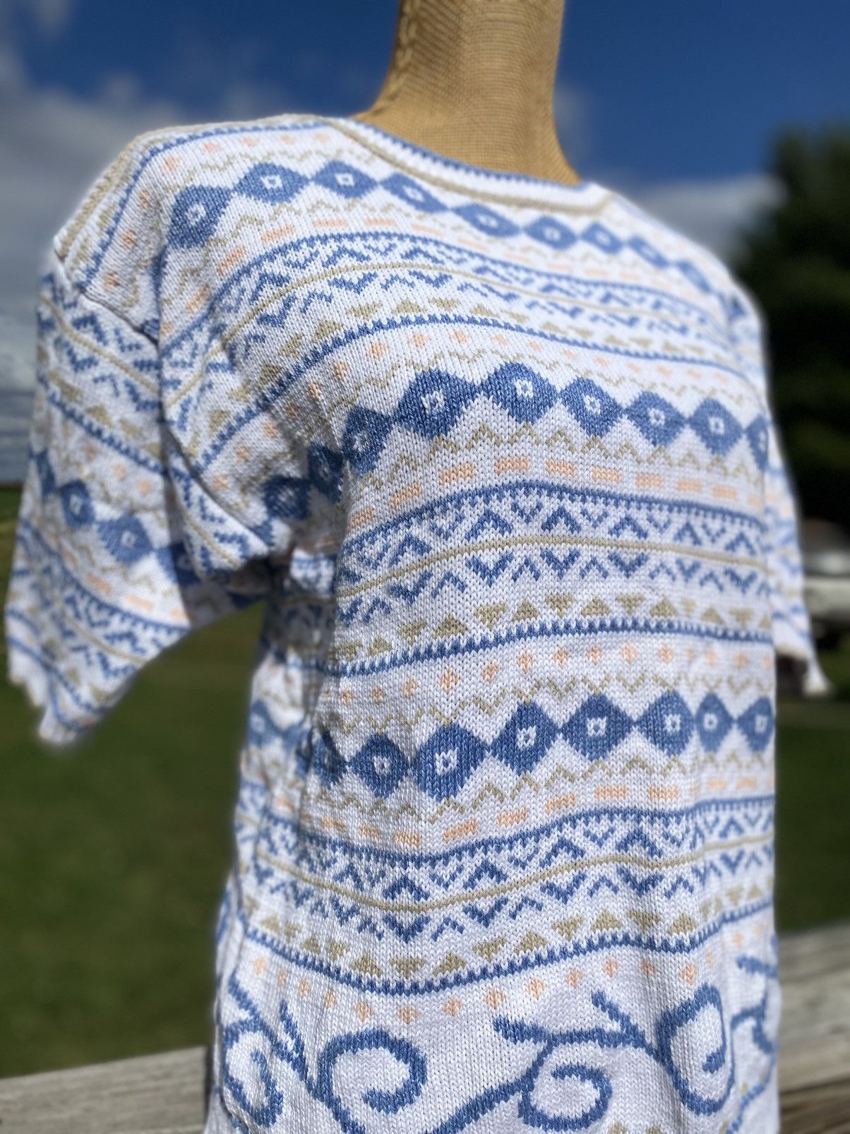 Other Jayson Younger Women’s White Blue Sage Peach Sweater Cotton Size M / US 6-8 / IT 42-44 - 4 Thumbnail