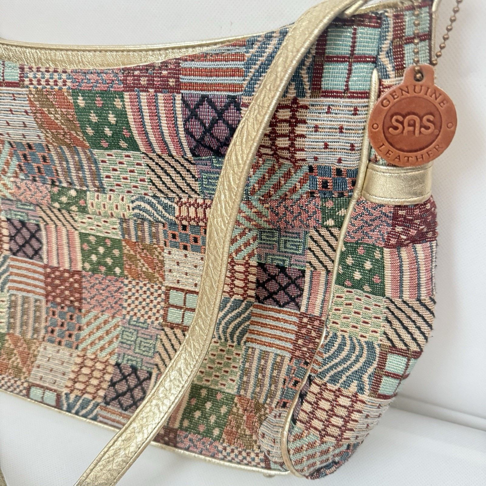 SAS Vtg SAS Tapestry Leather Patchwork Purse Grandmacore Size ONE SIZE - 2 Thumbnail