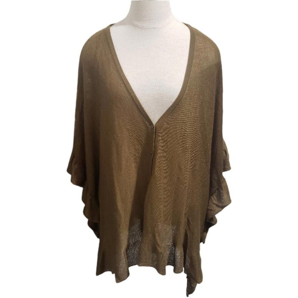 Designer CT1914 Garnet Hill Olive Ruffled Sleeve & Bottom Sweater M Size M / US 6-8 / IT 42-44 - 1 Thumbnail