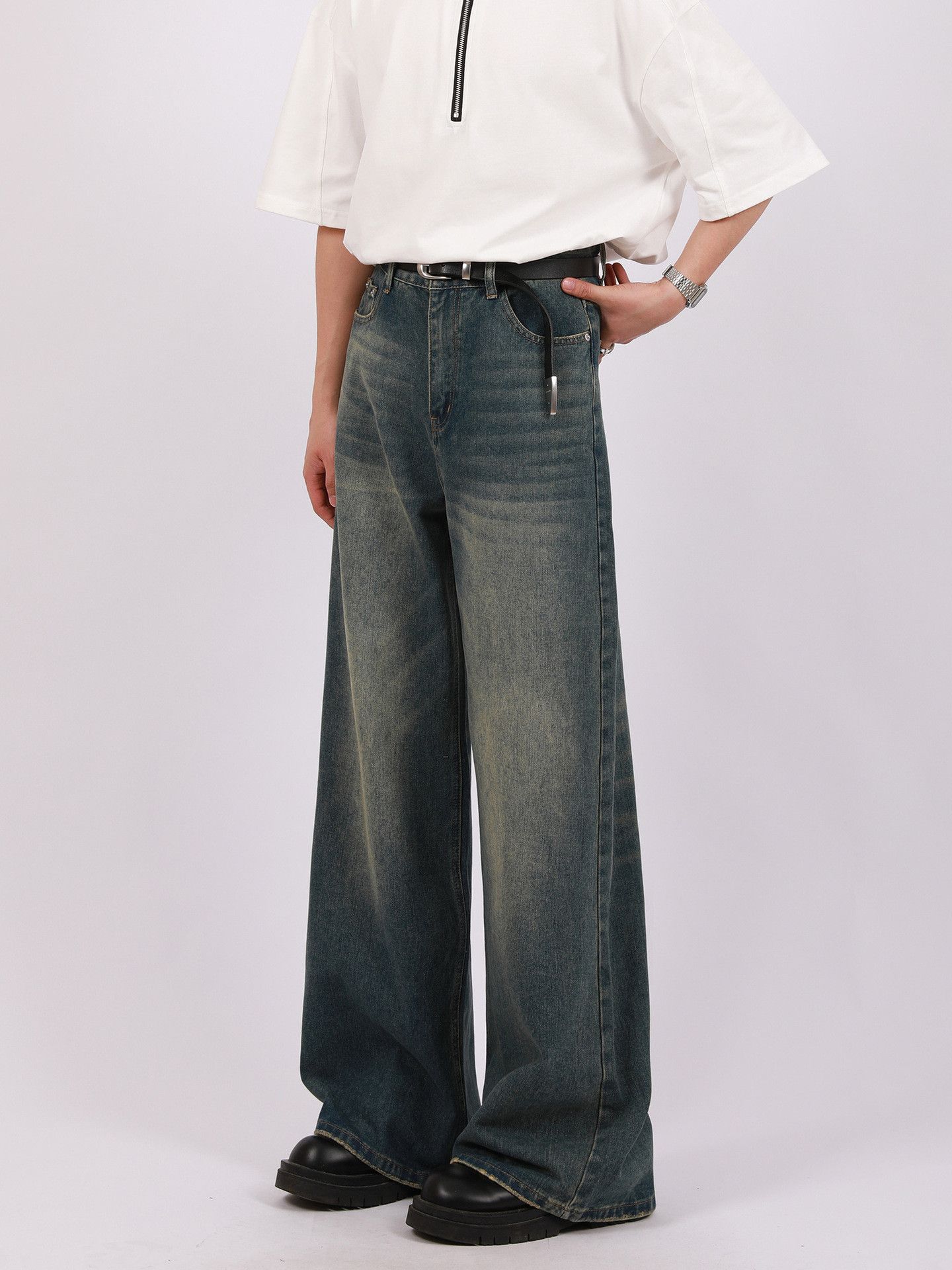 Japanese Brand × Jean Vintage distressed washed American loose wide-leg jeans Size US 32 / EU 48 - 5 Thumbnail