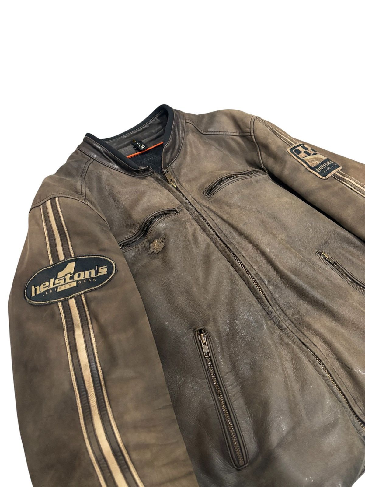 Halston III Helstons Vintage Brown Leather Motorcycle Jacket Cafe Racer Size US L / EU 52-54 / 3 - 3 Thumbnail