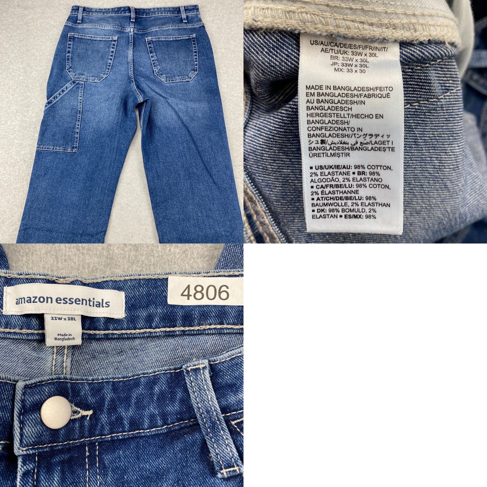 Essentials Amazon Jeans Mens 33X30 Blue Straight Leg Pockets Slimming Stretch Denim 5-Pocket Design Regular Blue Mens Jeans Size US 33 - 9 Thumbnail