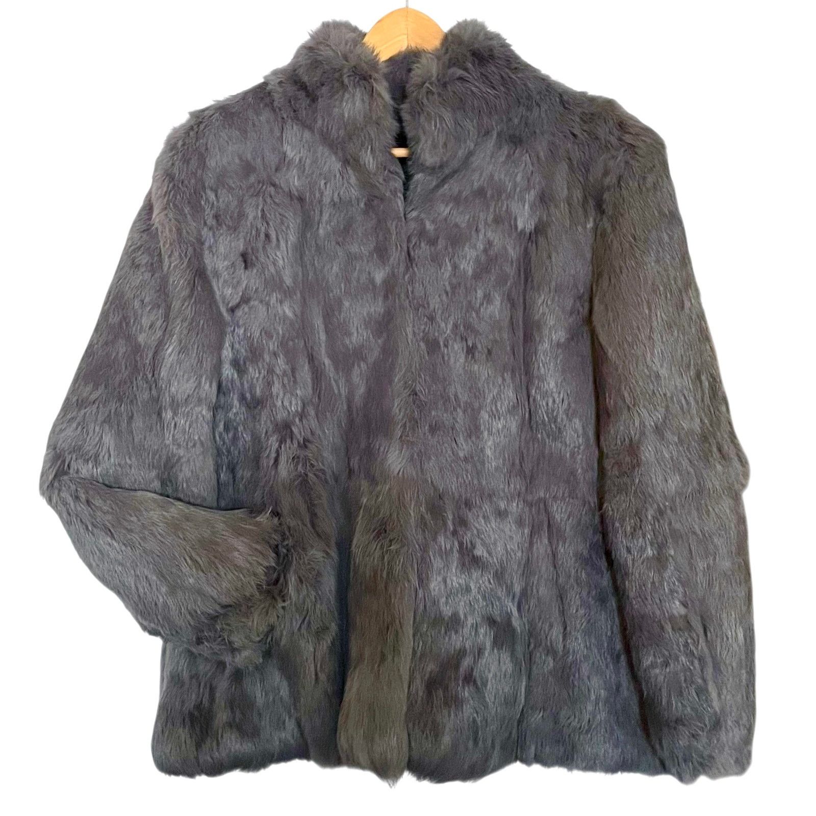 Vintage Vintage Gray Rabbit Genuine Fur High Neck Women's Coat Size L / US 10 / IT 46 - 1 Thumbnail
