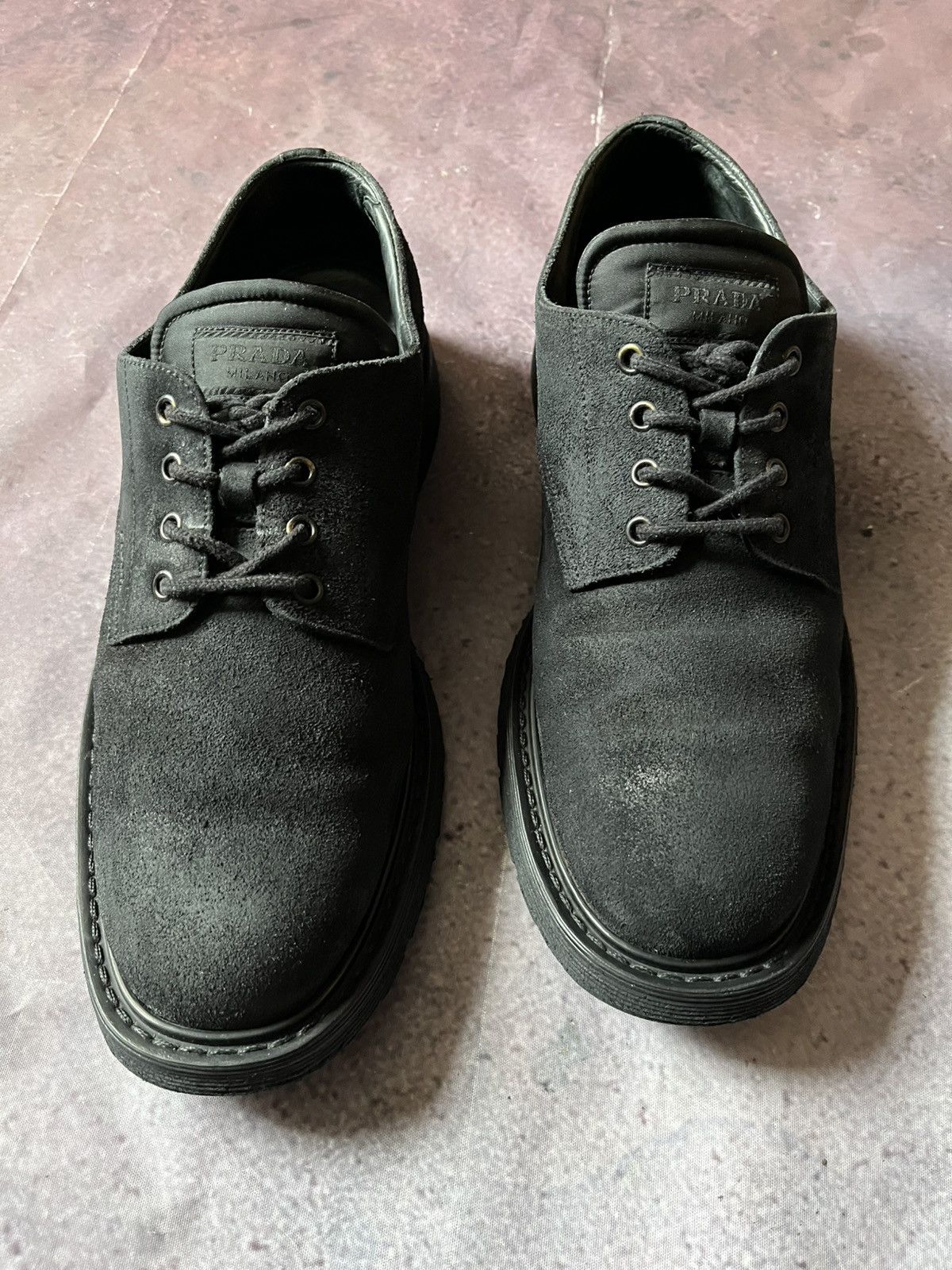 Prada Prada Men's Black Suede Platform Oxfords Size US 10.5 / EU 43-44 - 2 Thumbnail