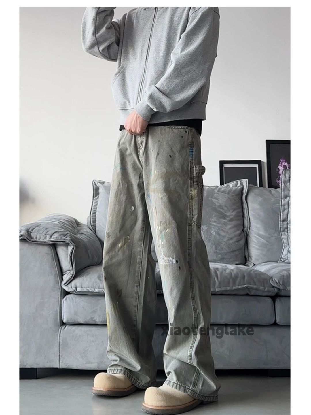 Jean × Vintage washed faded loose baggy carpenter paint hiphop jeans Size US 28 / EU 44 - 3 Thumbnail
