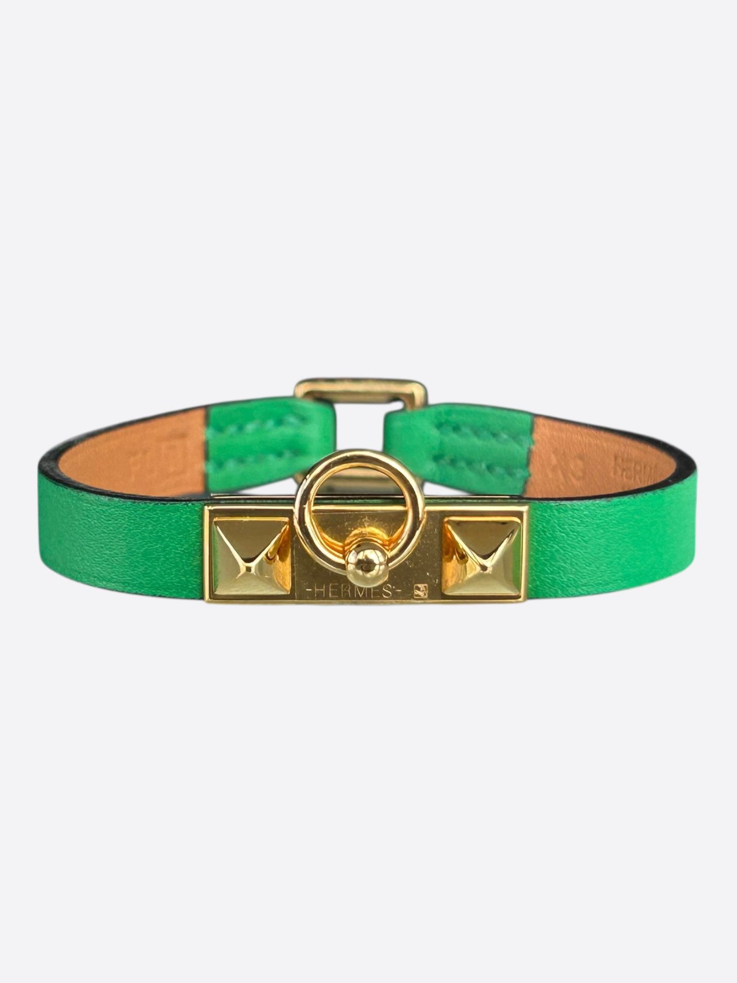 Hermes Hermes Green Swift & Gold Hardware Mini Rivale Bracelet Size ONE SIZE - 1 Thumbnail