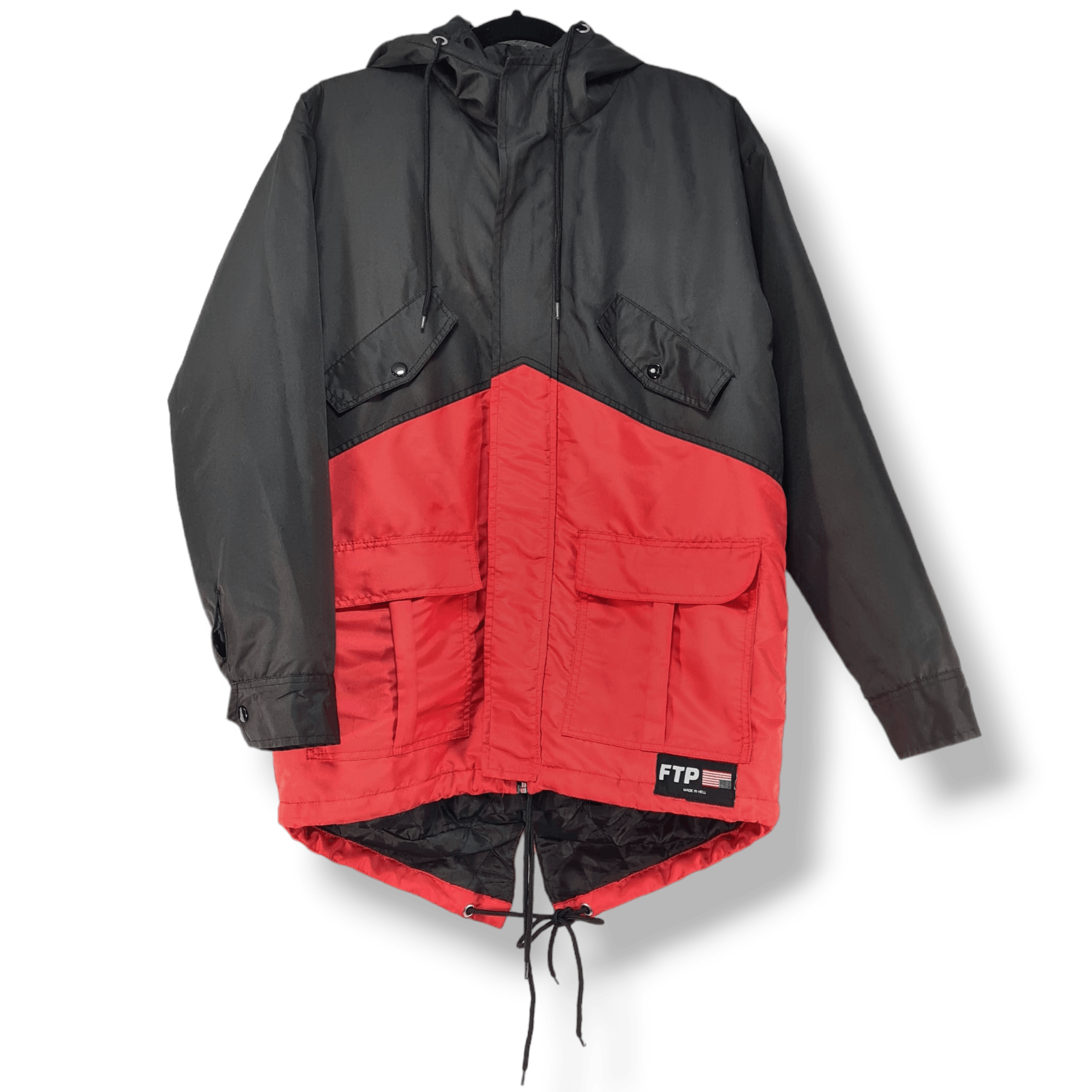 image of Fuck The Population Ftp Fuckthepopulation Pray For Me Fishtail Parka in Black/Red (Size Medium)