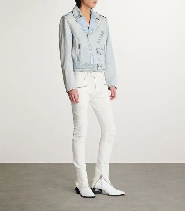 Balmain o1s1wg111025 Cotton Denim Biker Jacket in Blue Size US M / EU 48-50 / 2 - 4 Thumbnail