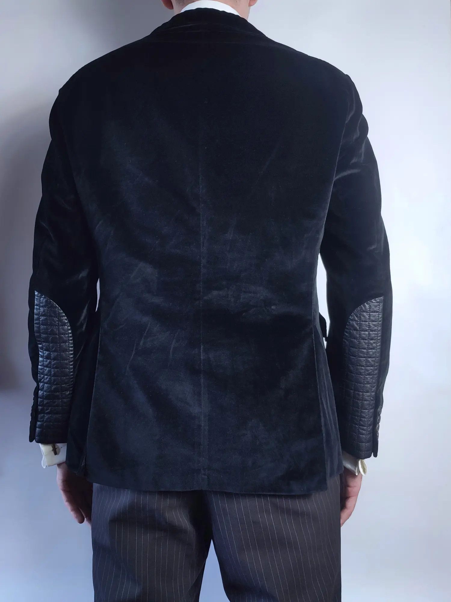 Hugo Boss Hugo Boss Leather Sleeve Velour Blazer Vintage Size 38R - 4 Thumbnail