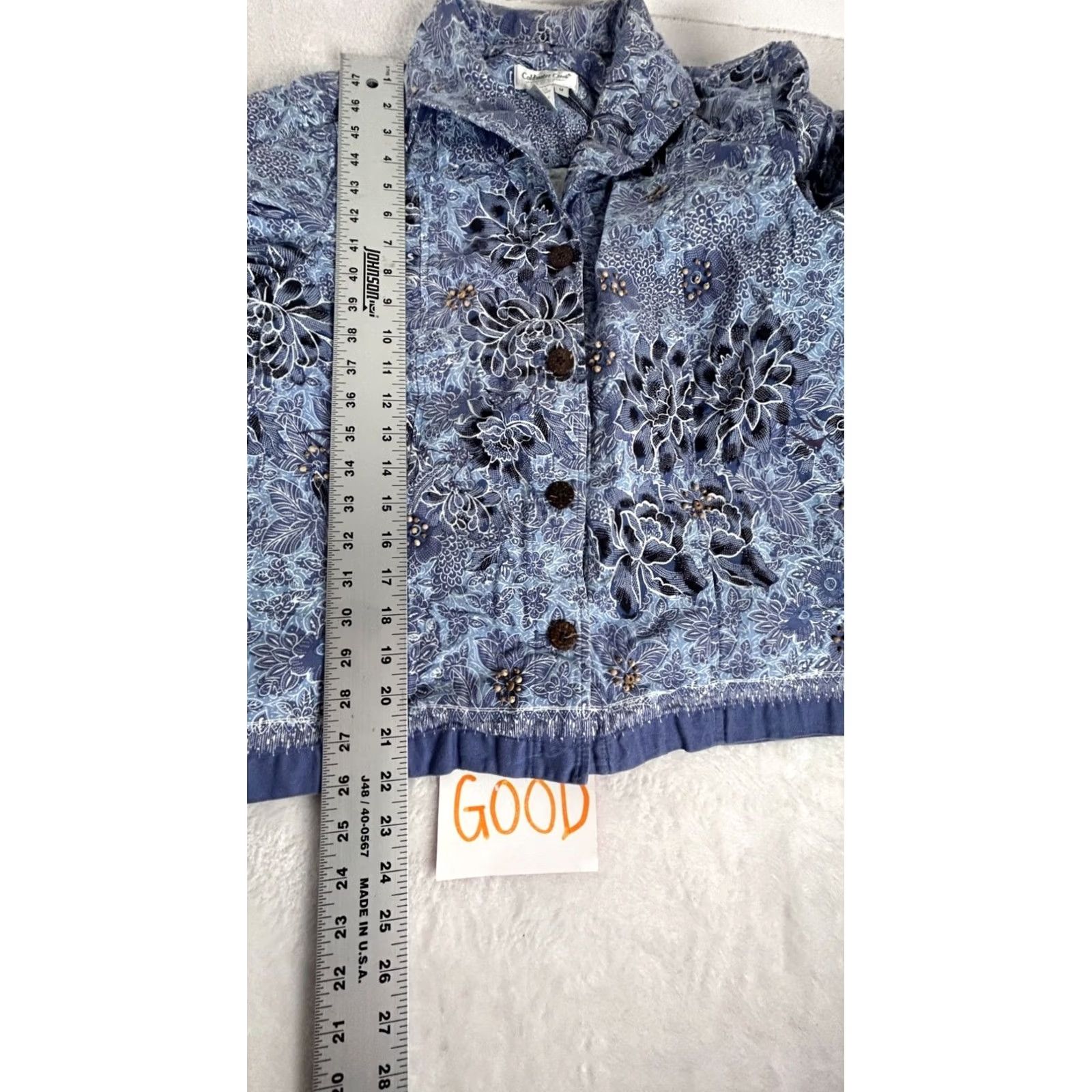 Coldwater Creek Coldwater Creek Womens Blue Floral Beaded Button-Front Jacket Medium Lightweight Size M / US 6-8 / IT 42-44 - 7 Thumbnail