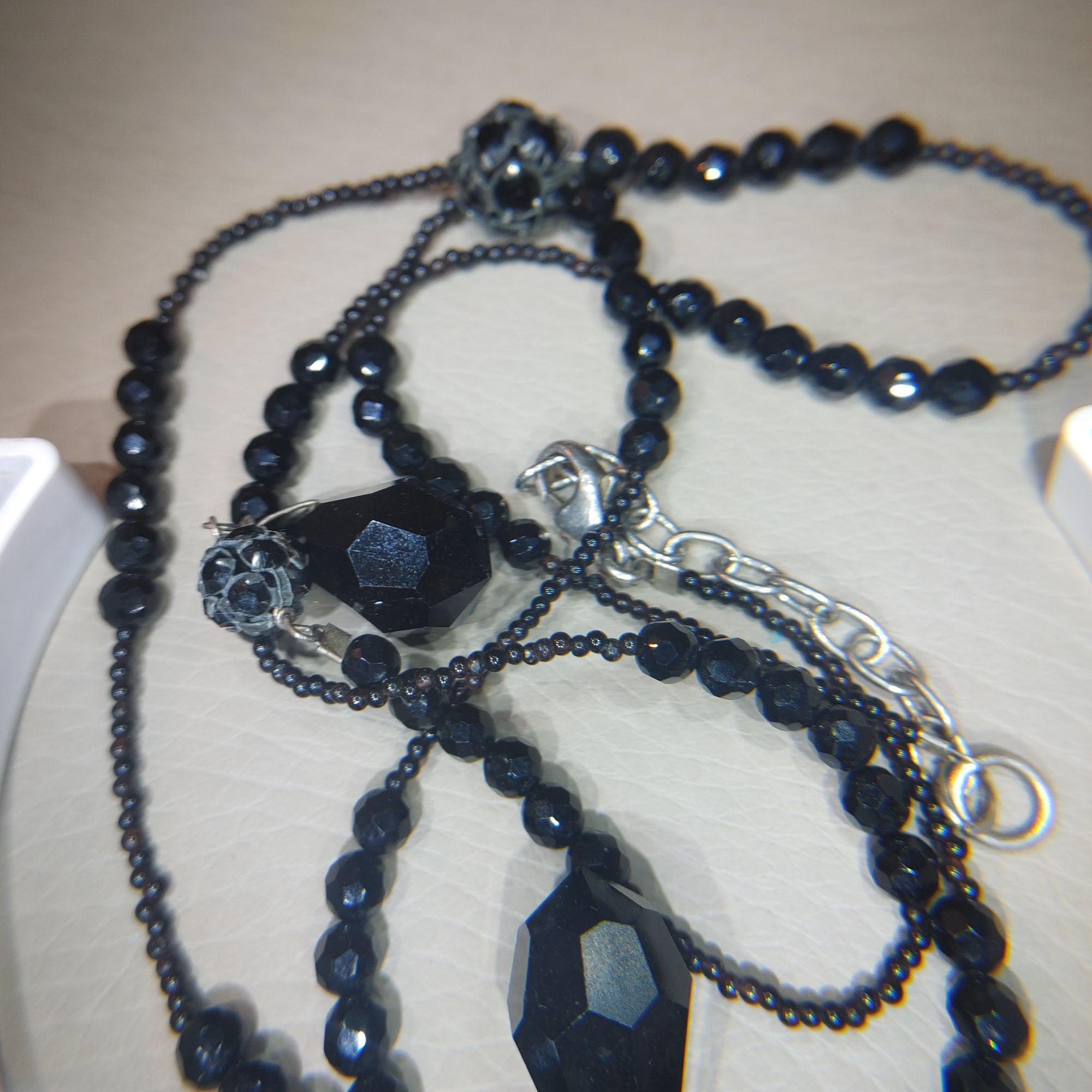 Other 925 Tassels Black Faceted Beaded Necklace Mourning Vintage V Size ONE SIZE - 13 Thumbnail