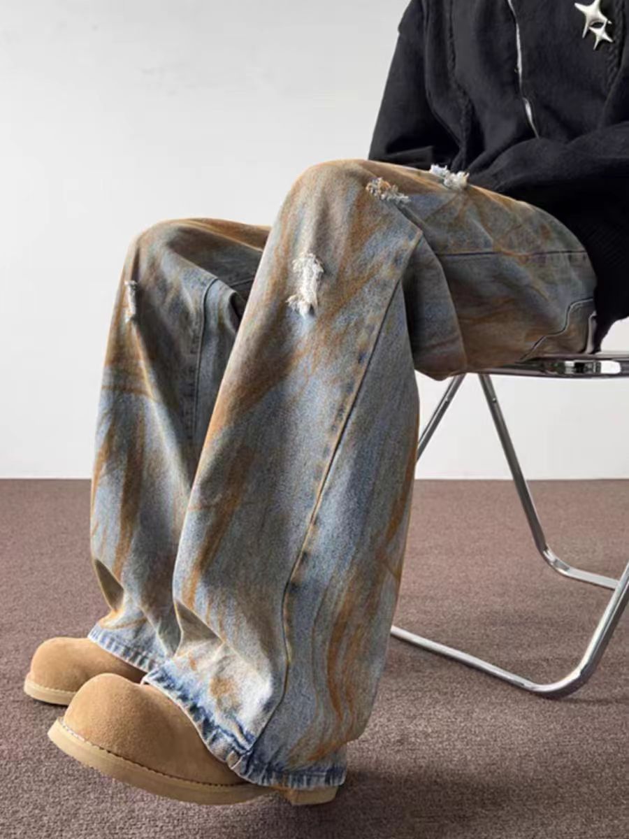 Japanese Brand × Jean Vintage street rust design washed and worn ripped jeans Size US 34 / EU 50 - 3 Thumbnail