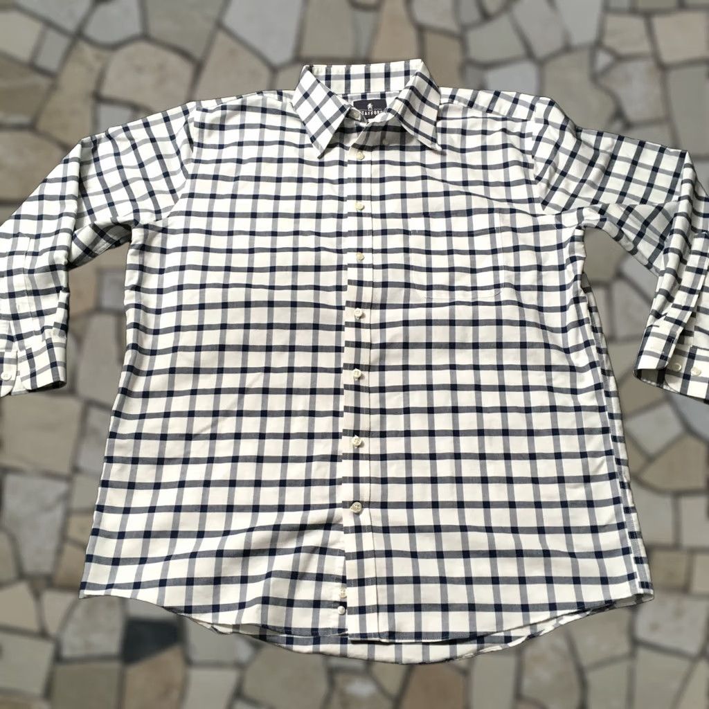 Stafford Stafford Shirt Mens 16.5 White Wrinkle Free Oxford Check Button Down Size US XL / EU 56 / 4 - 1 Thumbnail