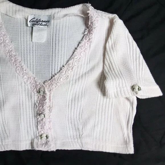 Other Vintage California Gold Rush Cropped Lace Trim Blouse Top Size M / US 6-8 / IT 42-44 - 3 Thumbnail