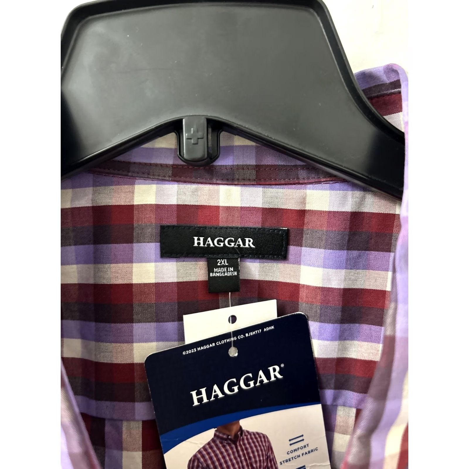Haggar VINTAGE Haggar Shirt Mens 2XL Wine Plaid Button-Down Long Sleeve NWT Size US XXL / EU 58 / 5 - 6 Thumbnail