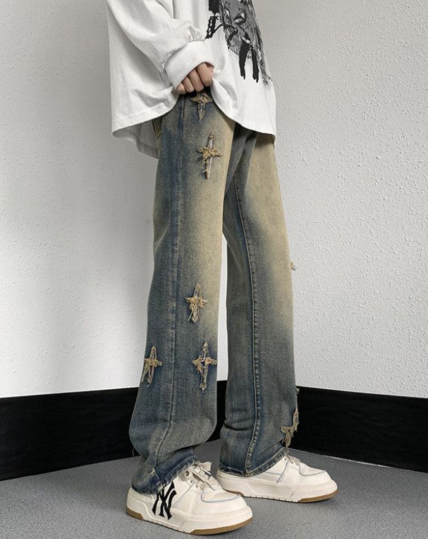 Japanese Brand Men's American high-street embroidered loose wide-leg jeans Size US 32 / EU 48 - 2 Thumbnail