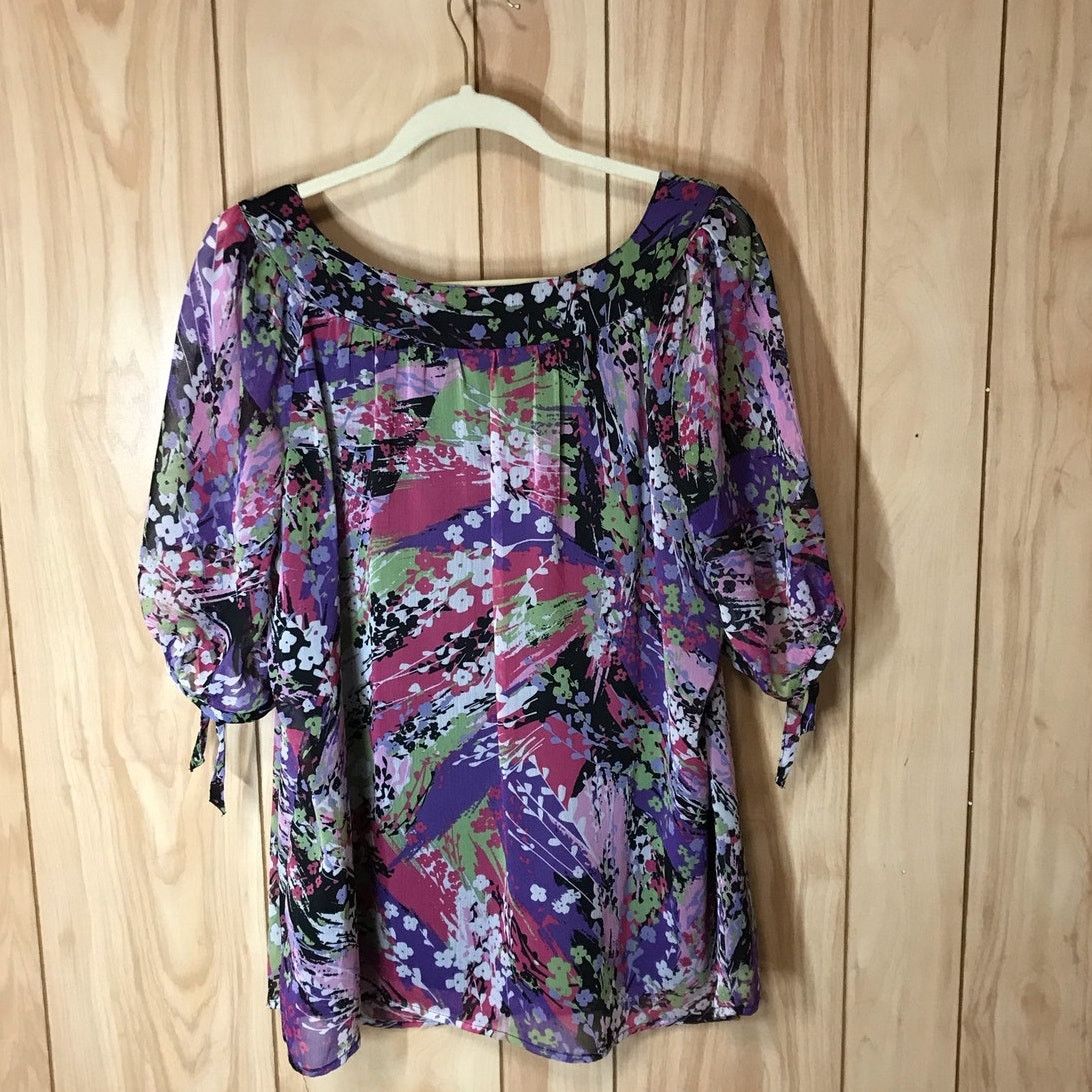 Other Sara Michelle Floral Scoop Neck 3/4 Sleeve Blouse 2X Size XXL / US 16-18 / IT 52-54 - 2 Thumbnail