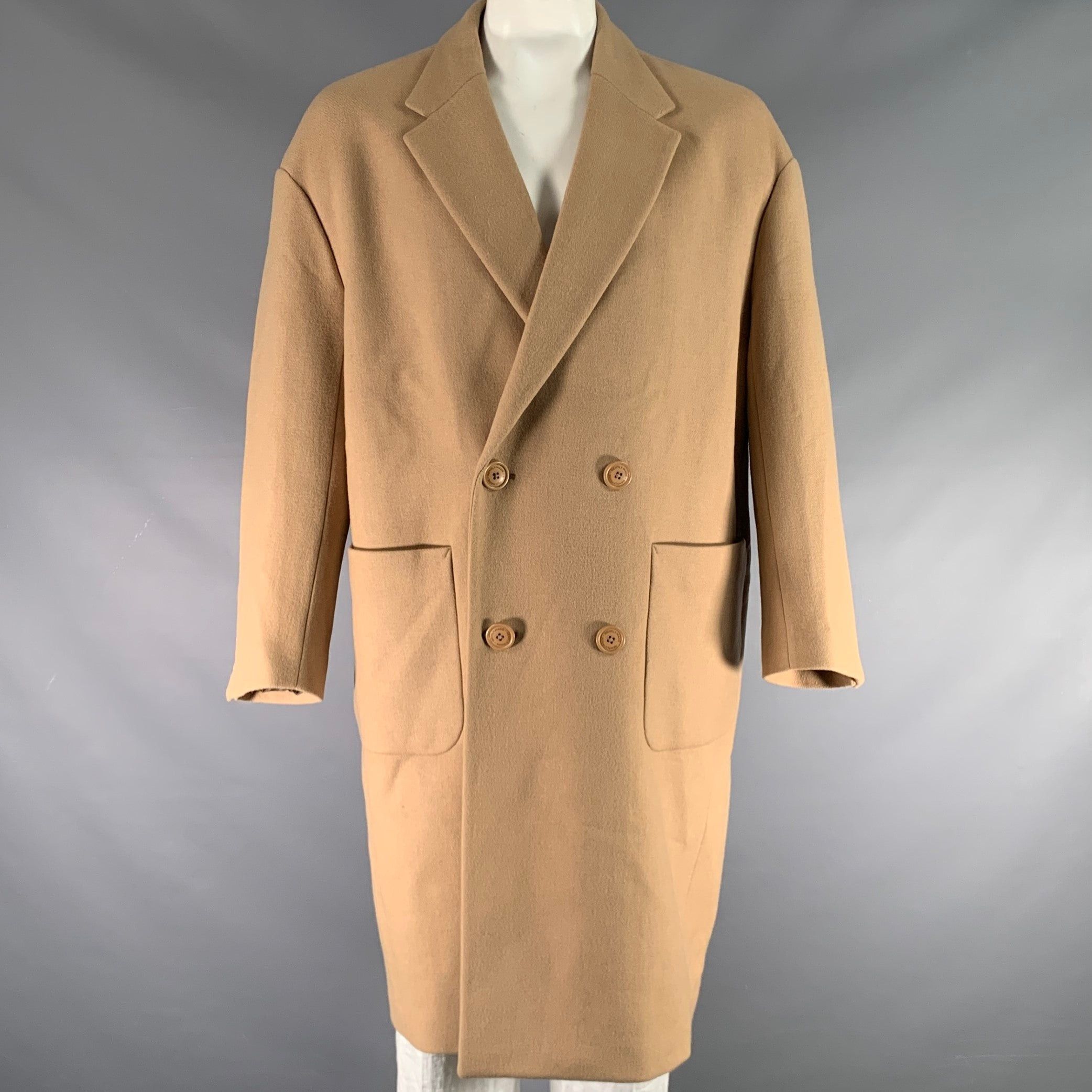 Designer MR. GENTLEMAN Khaki Solid Wool Blend Notch Lapel Coat 