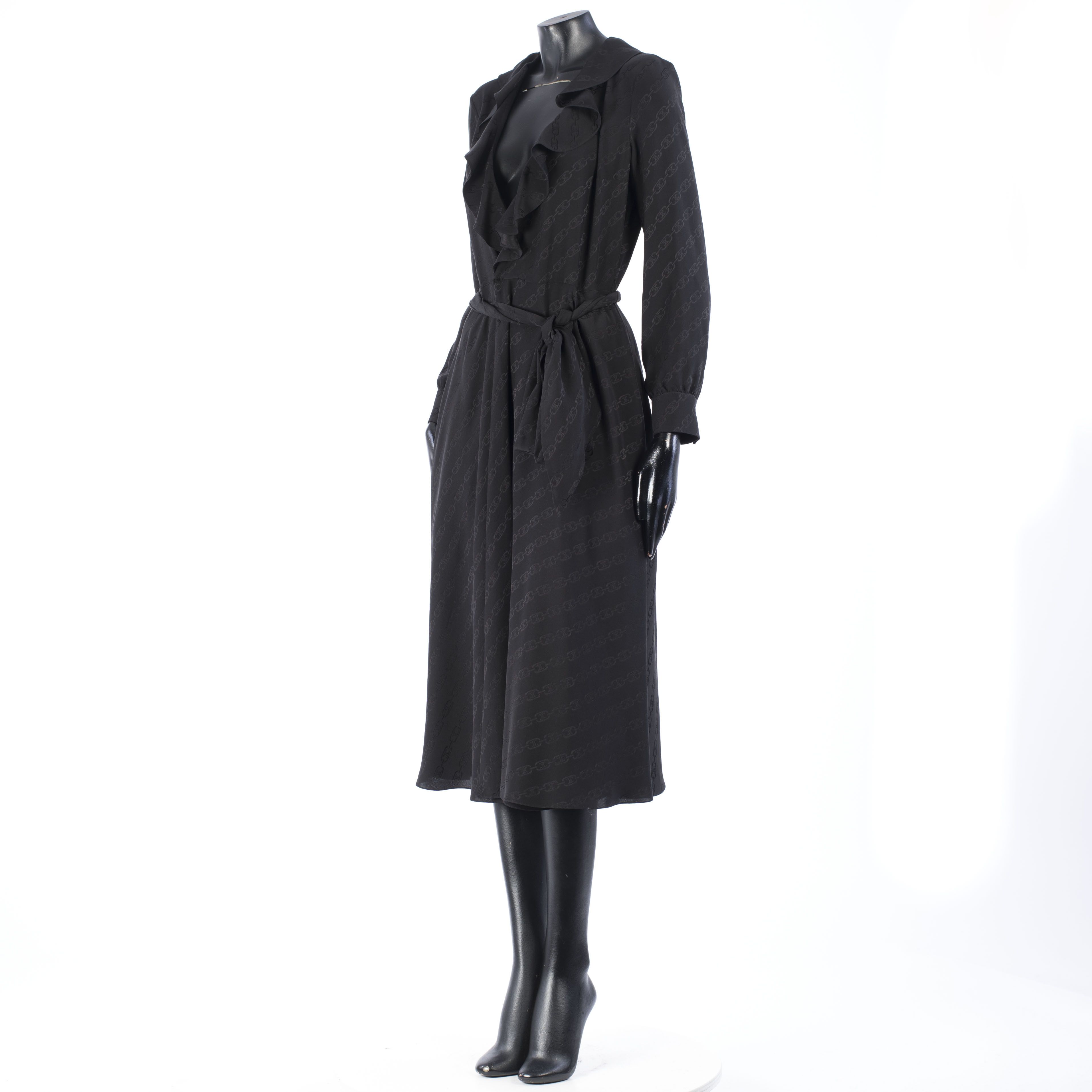 Celine Wraparound Triomphe Midi Dress In Silk Jacquard Size M / US 6-8 / IT 42-44 - 2 Thumbnail