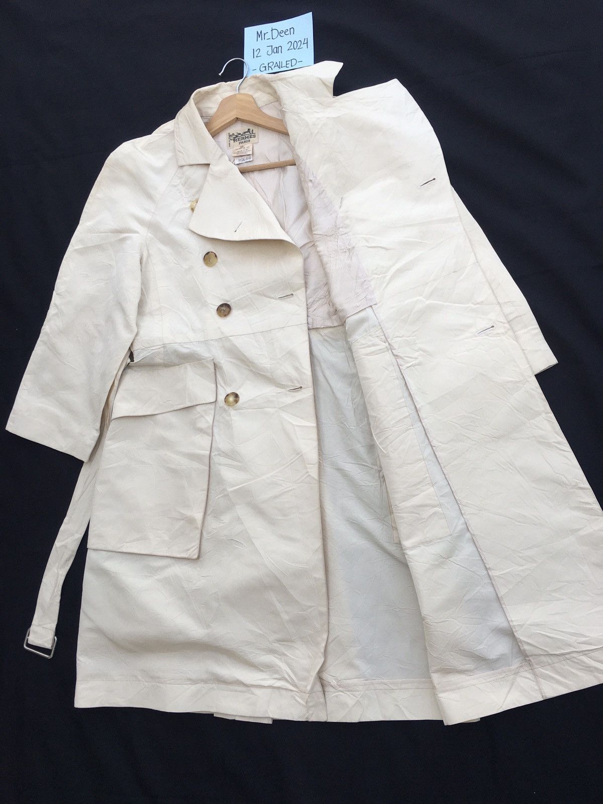Hermes Vintage 90s HERMÈS Trench Coat Double Breasted Coat Size M / US 6-8 / IT 42-44 - 10 Thumbnail