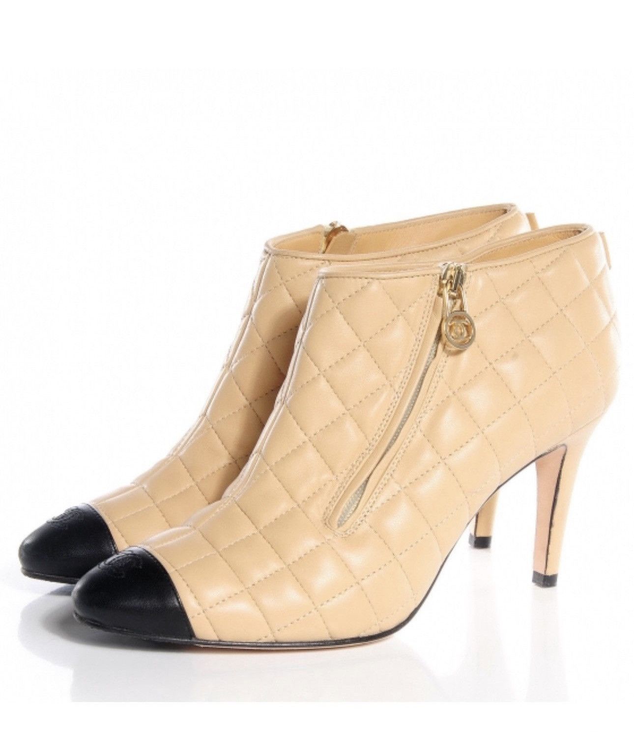 Chanel Chanel Beige Leather Cap-Toe Quilted Ankle Boots Size US 10 / IT 40 - 1 Thumbnail