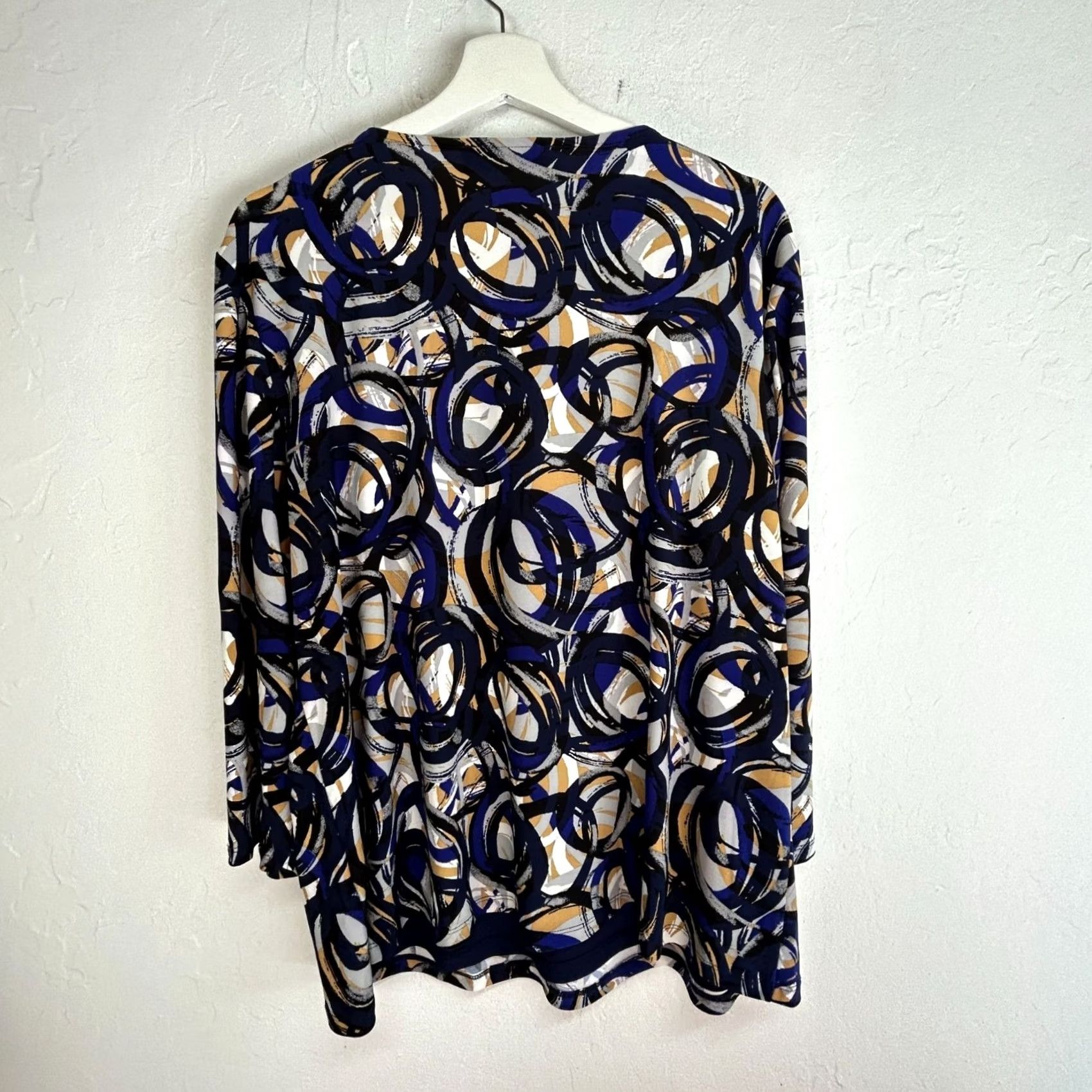 Kasper Kasper Blouse Abstract Printed Twist-Neck 3/4-Sleeve XL Blue Stretch Women’s Sh Size XL / US 12-14 / IT 48-50 - 2 Thumbnail