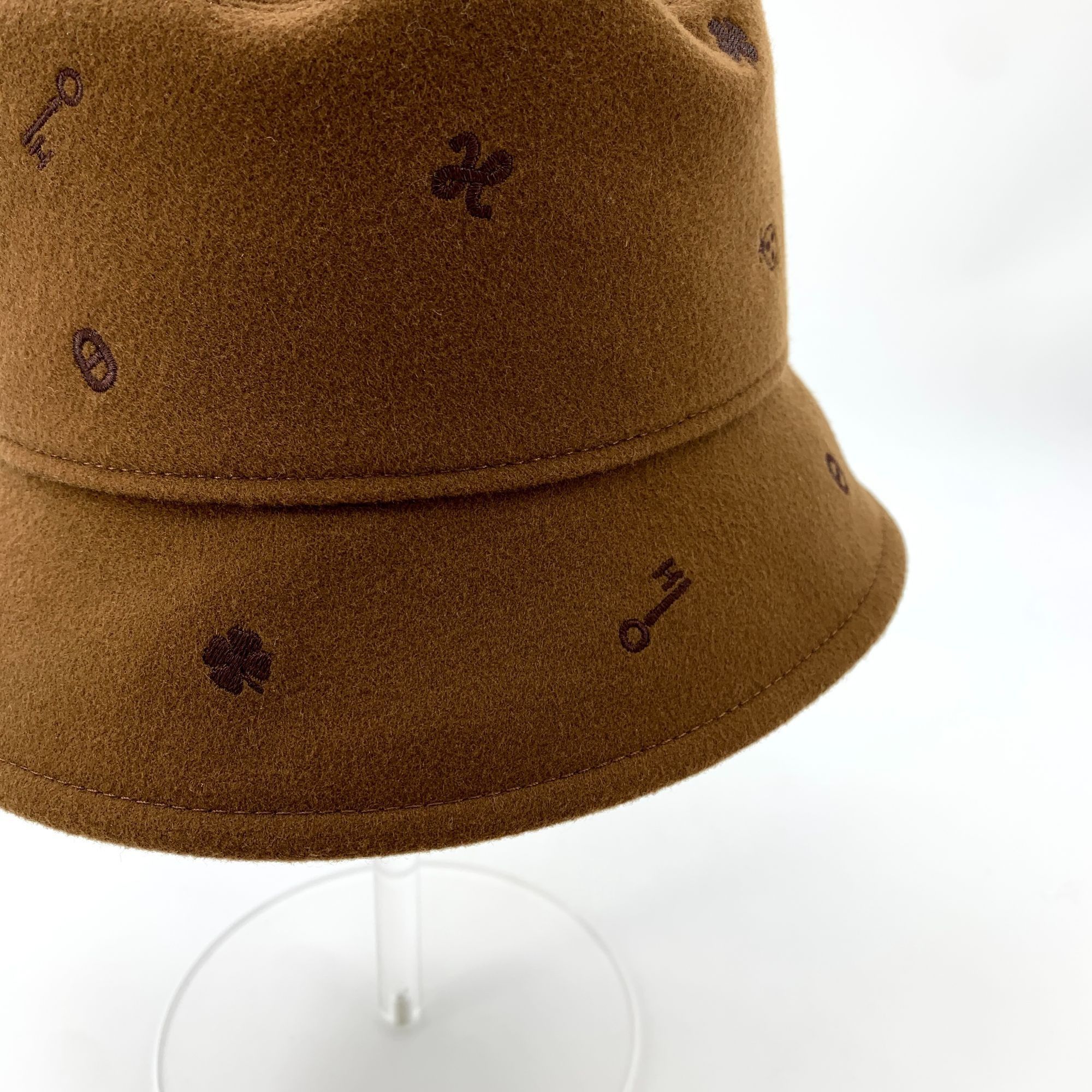 Hermes Hermès Brown Cashmere Embroidered Fisherman Hat W/ Silk Lini Size ONE SIZE - 5 Thumbnail