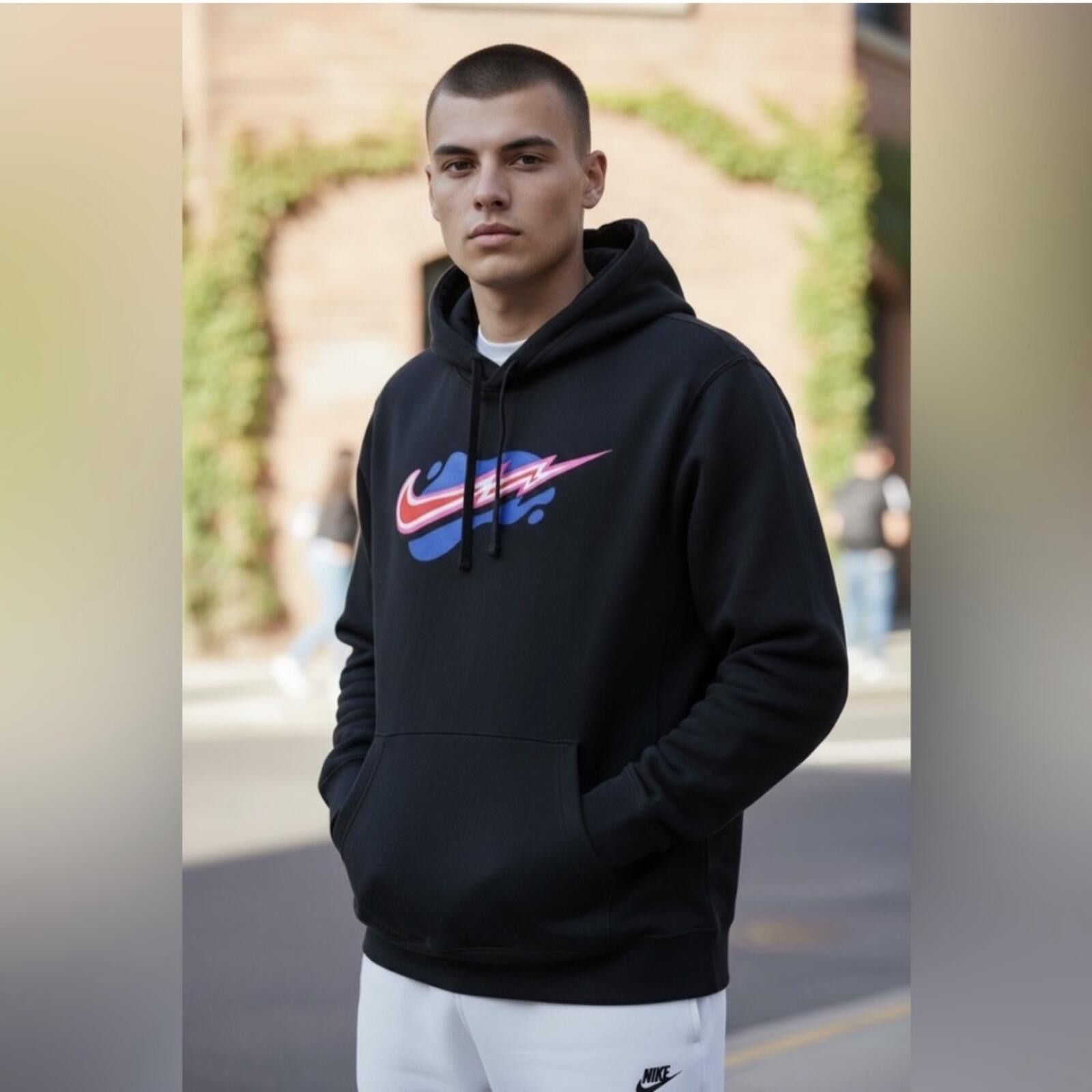 Nike (NIKE) Black Hoodie with Pink and Blue Logo Size US S / EU 44-46 / 1 - 3 Thumbnail