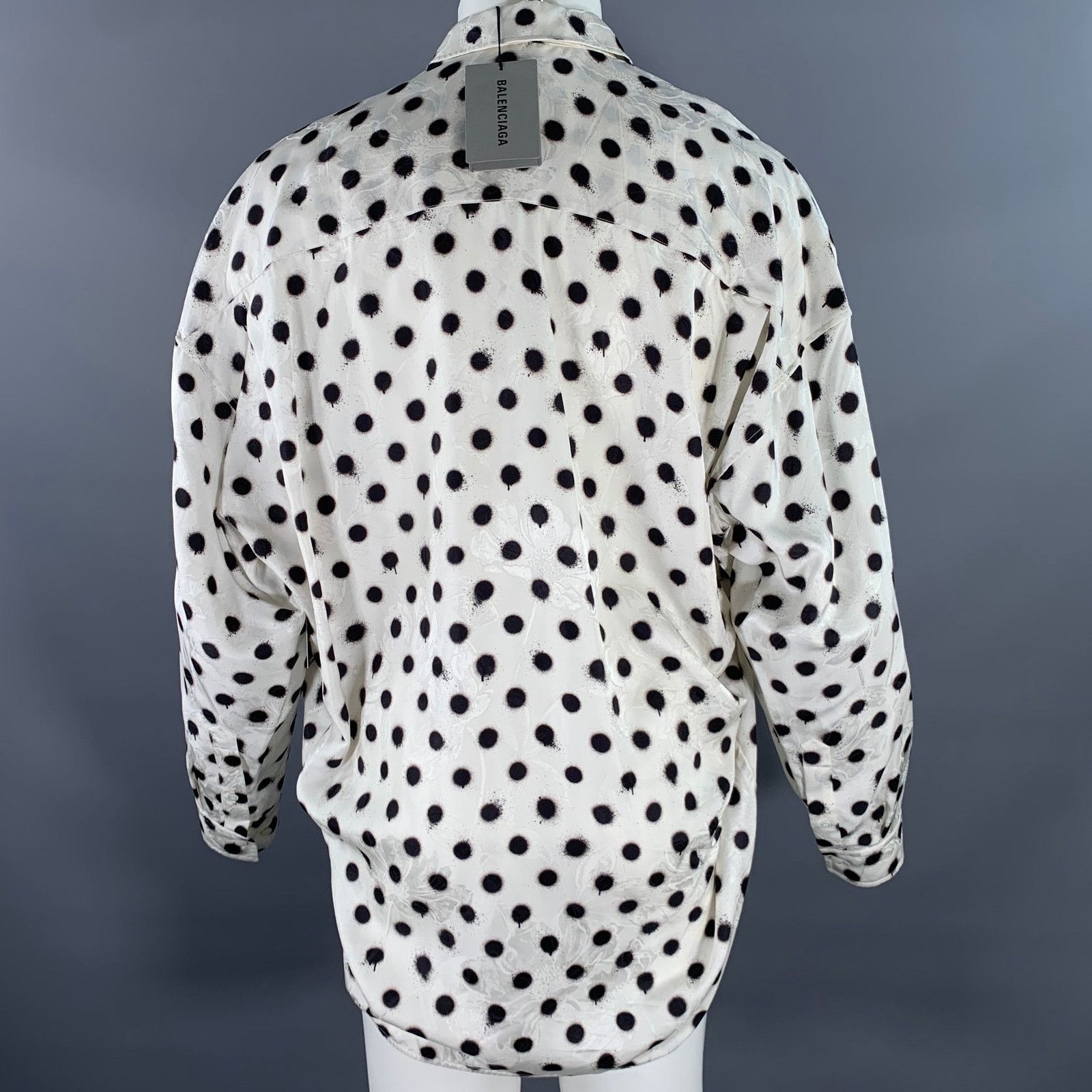 Balenciaga Size M White Black Polka Dot Viscose Silk L/S Shirt Size US M / EU 48-50 / 2 - 4 Thumbnail