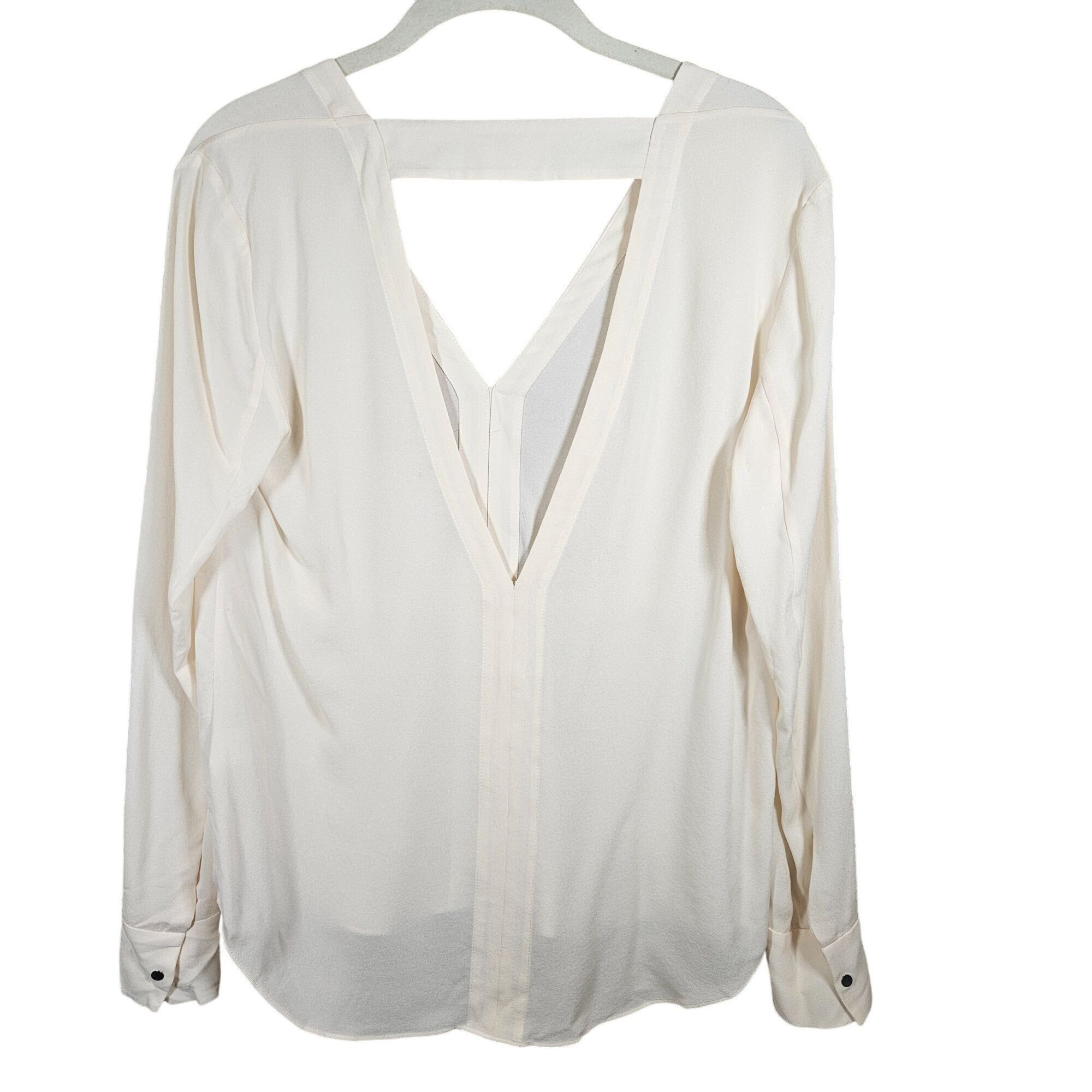 A.L.C. A.L.C. Women’s Ivory Silk Blouse 4 V-Neck Quiet Luxury Old M Size S / US 4 / IT 40 - 3 Thumbnail
