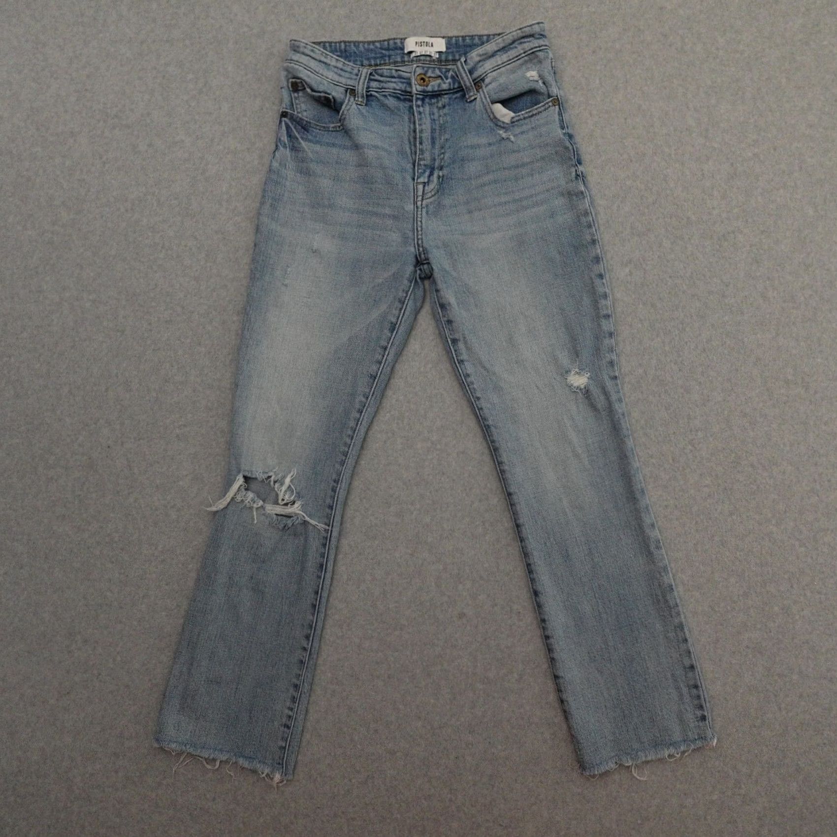 Pistola PISTOLA Jeans Womens 27 High Rise Light Wash Distressed Button Fly Straight Jeans Size 27" / US 4 / IT 40 - 2 Thumbnail