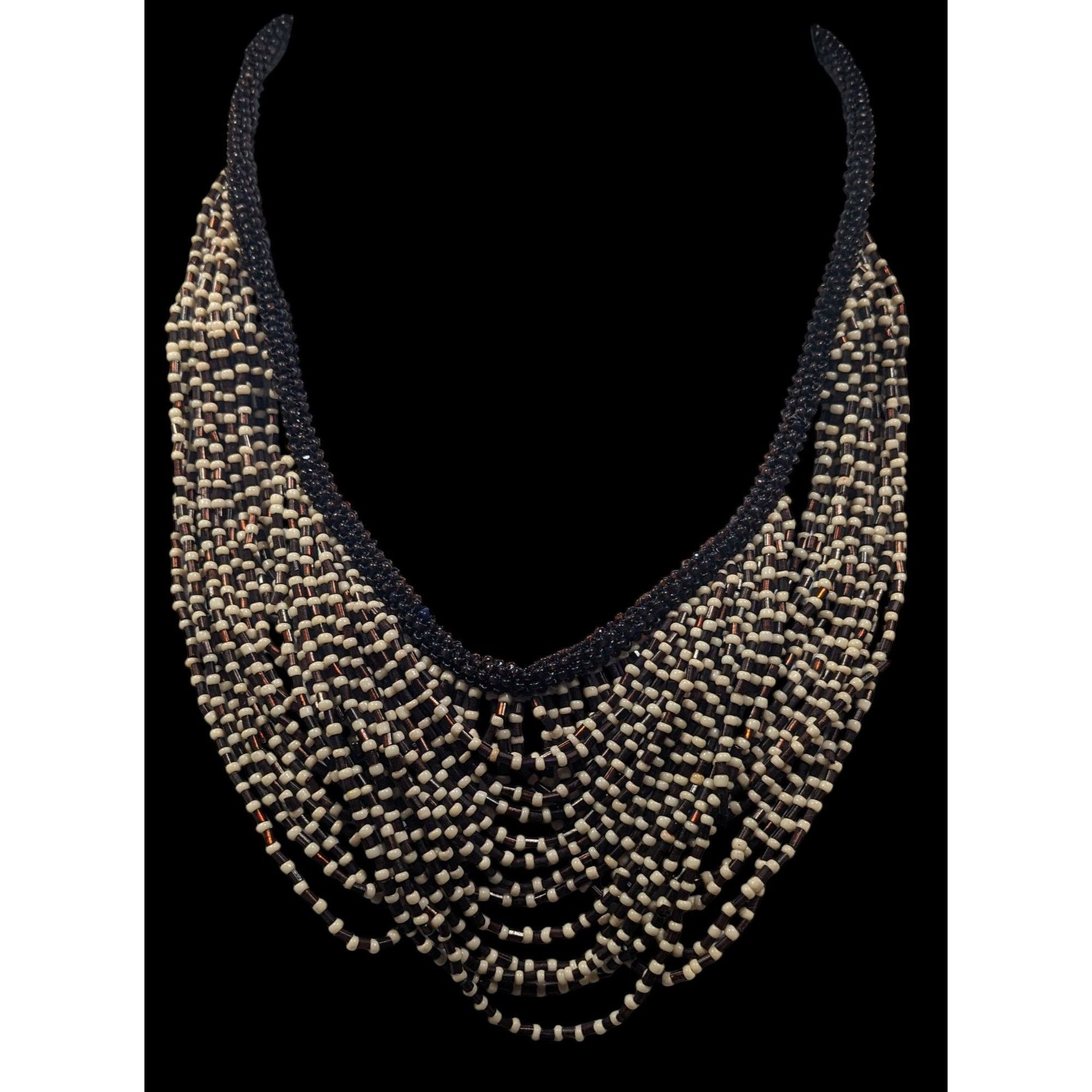 Other Vintage Multilayer Brown And Cream Glass Beaded Bib Necklace Size ONE SIZE - 2 Thumbnail