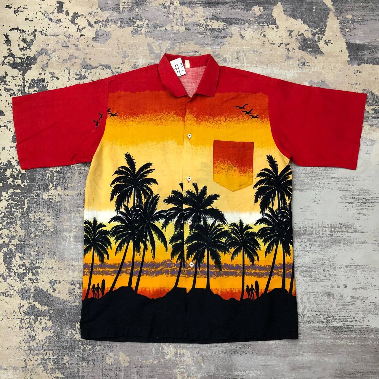 image of Hawaiian Shirt T157 VTG Panorama Sunset Shirt in Red, Men's (Size Large)