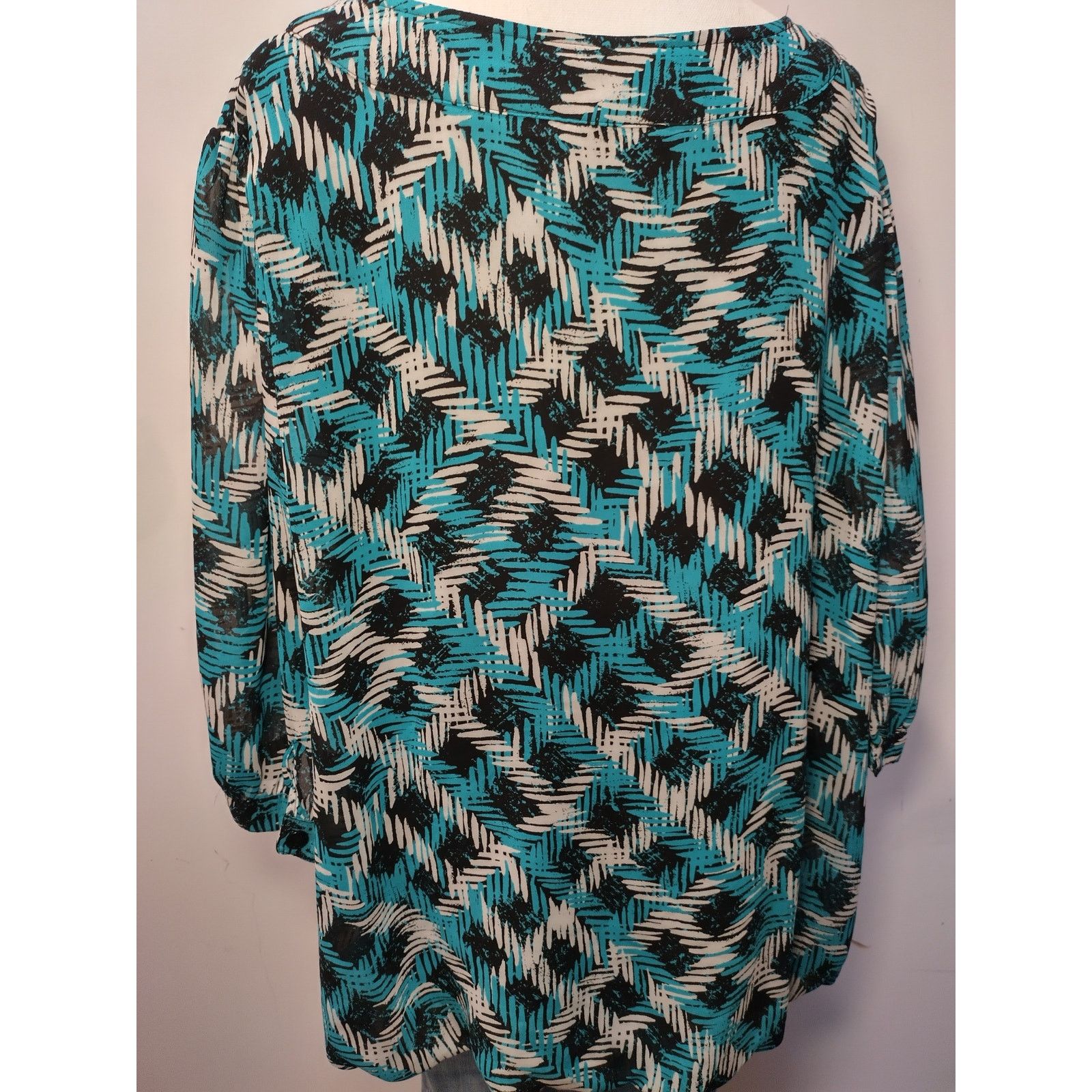 Covington Covington Women 3/4 Sleeve Top Blouse Scoop Neck Blue Black Size XXL / US 16-18 / IT 52-54 - 2 Thumbnail