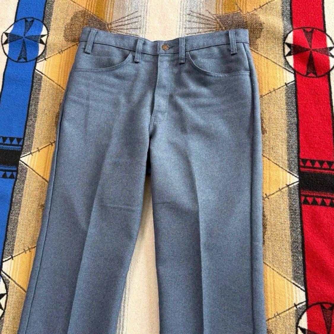 Levi's VINTAGE Levi's 10517 Black Tab Flare Pants 33x31 Mens 70s 80s Button Zip Dress Pants Solid Blue USA Made Bootcut Regular Size US 33 - 6 Thumbnail