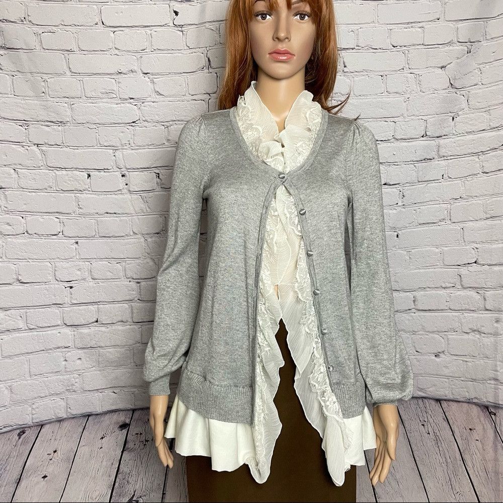 Other Plastic Island Rayon Wool Grey Cardigan With Lace Detail Si Size M / US 6-8 / IT 42-44 - 1 Thumbnail