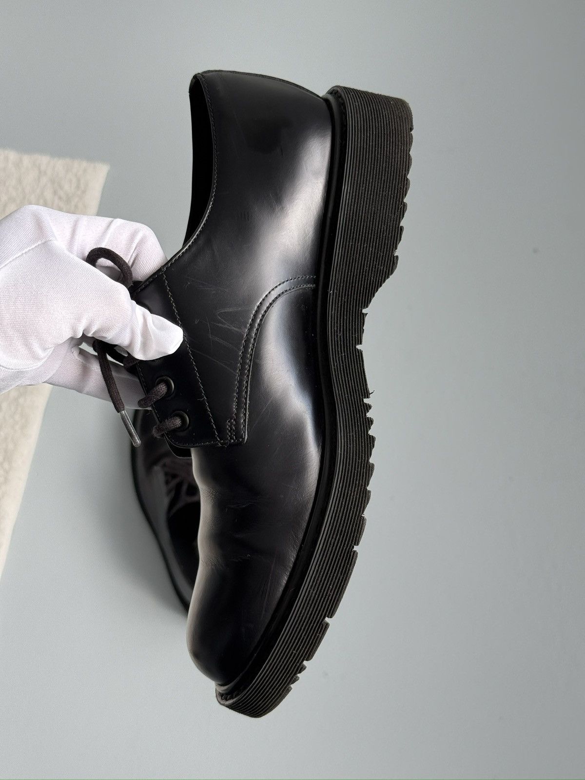 Prada Prada Leather Derby Shoes Black Classic Lace Up Italy Size US 10 / EU 43 - 12 Thumbnail
