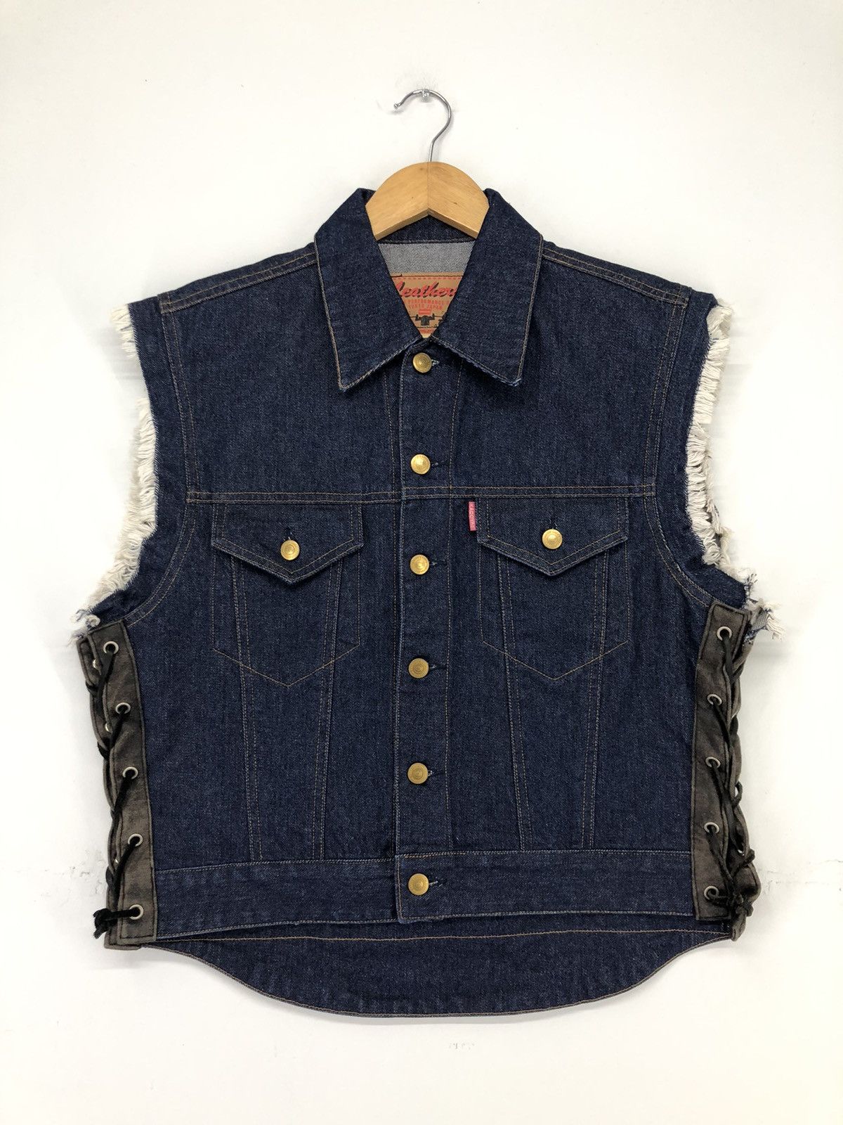 Sleeveless denim biker jacket shop