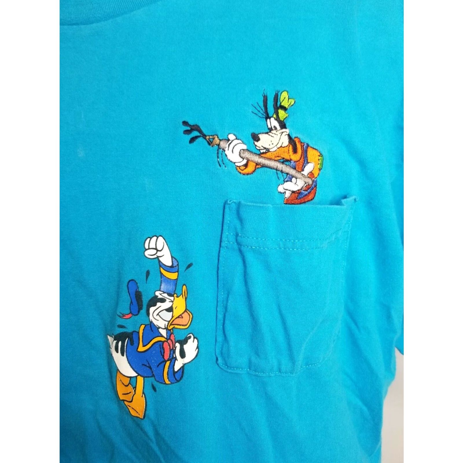 Disney VINTAGE Disney Designs Goofy Donald Duck Pocket T Shirt Embroidered Distressed Mens 3X Blue Cotton Size US XXL / EU 58 / 5 - 5 Thumbnail