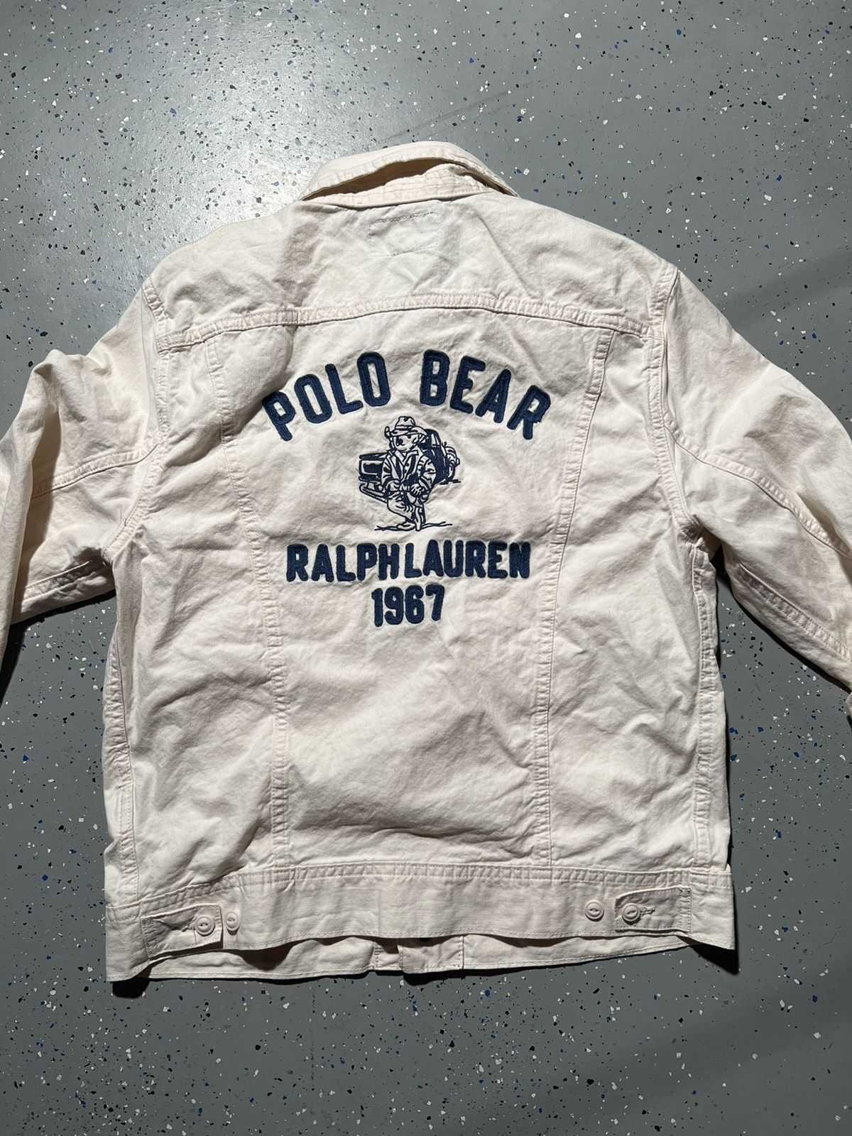 image of Polo Ralph Lauren Country Ralph Laurent Mens Polo Bear Trucker Jacket White M (Size Medium)