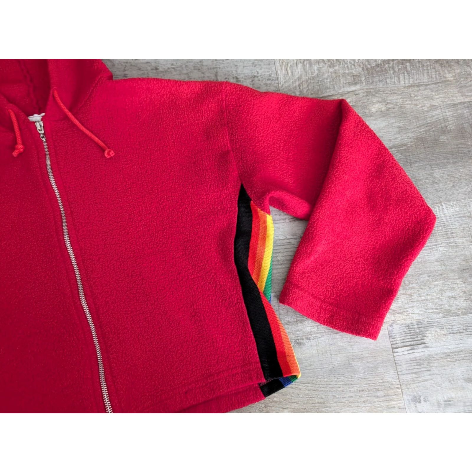 Rainbow VINTAGE In Charge Sweatshirt Shirt Womens Cropped Full Zip Hooded Fleece Red With Rainbow Sides M USA Size M / US 6-8 / IT 42-44 - 3 Thumbnail