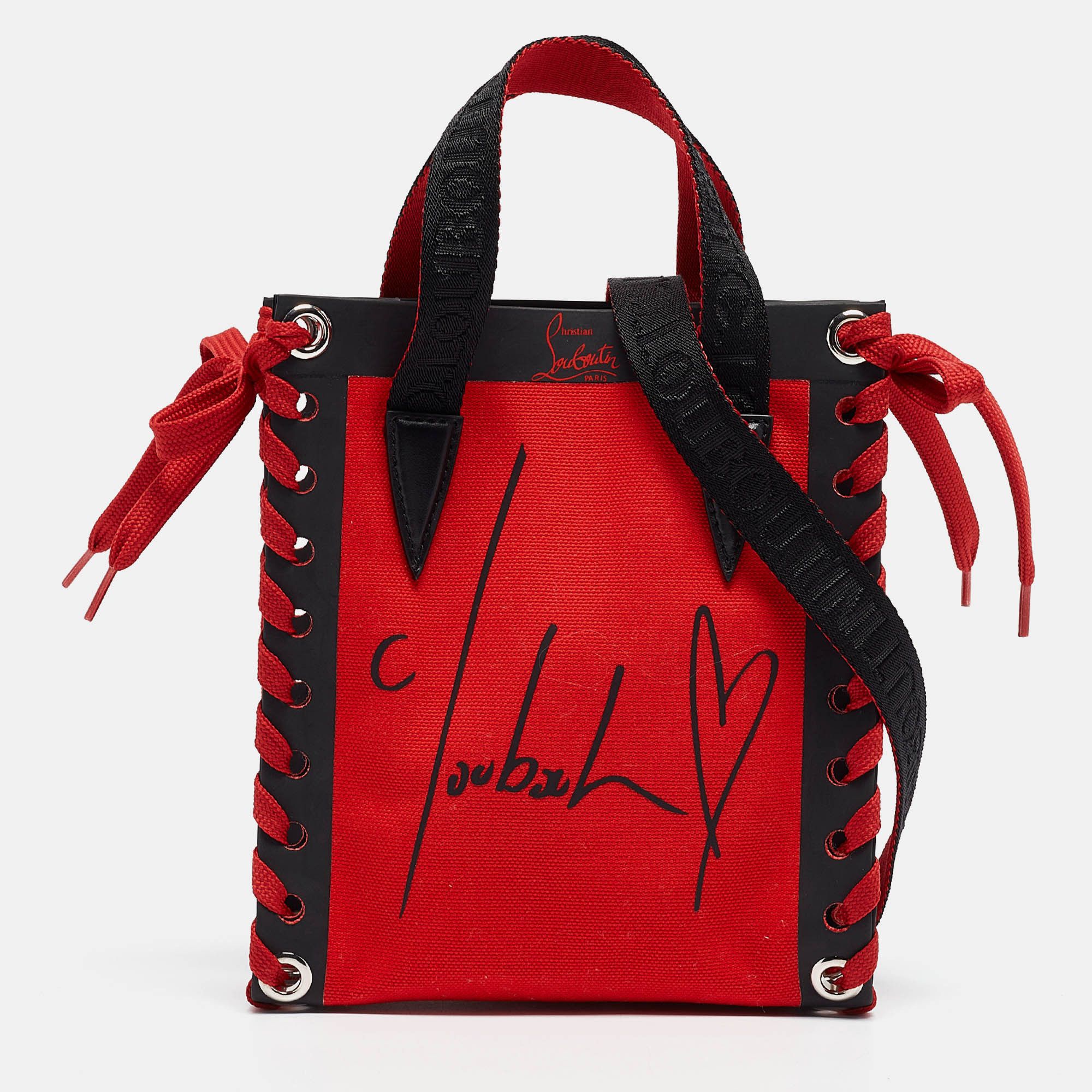 image of Vintage Christian Louboutin Red Canvas Mini Cabalace Tote, Women's