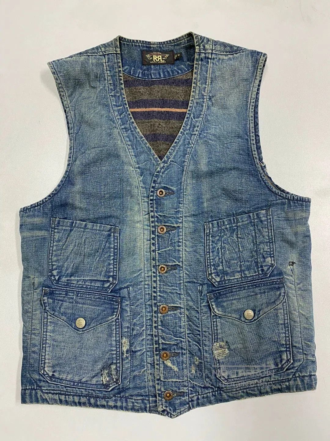 RRL Ralph Lauren vintage rrl denim vest with heavy washing. Size US XS / EU 42 / 0 - 1 Thumbnail