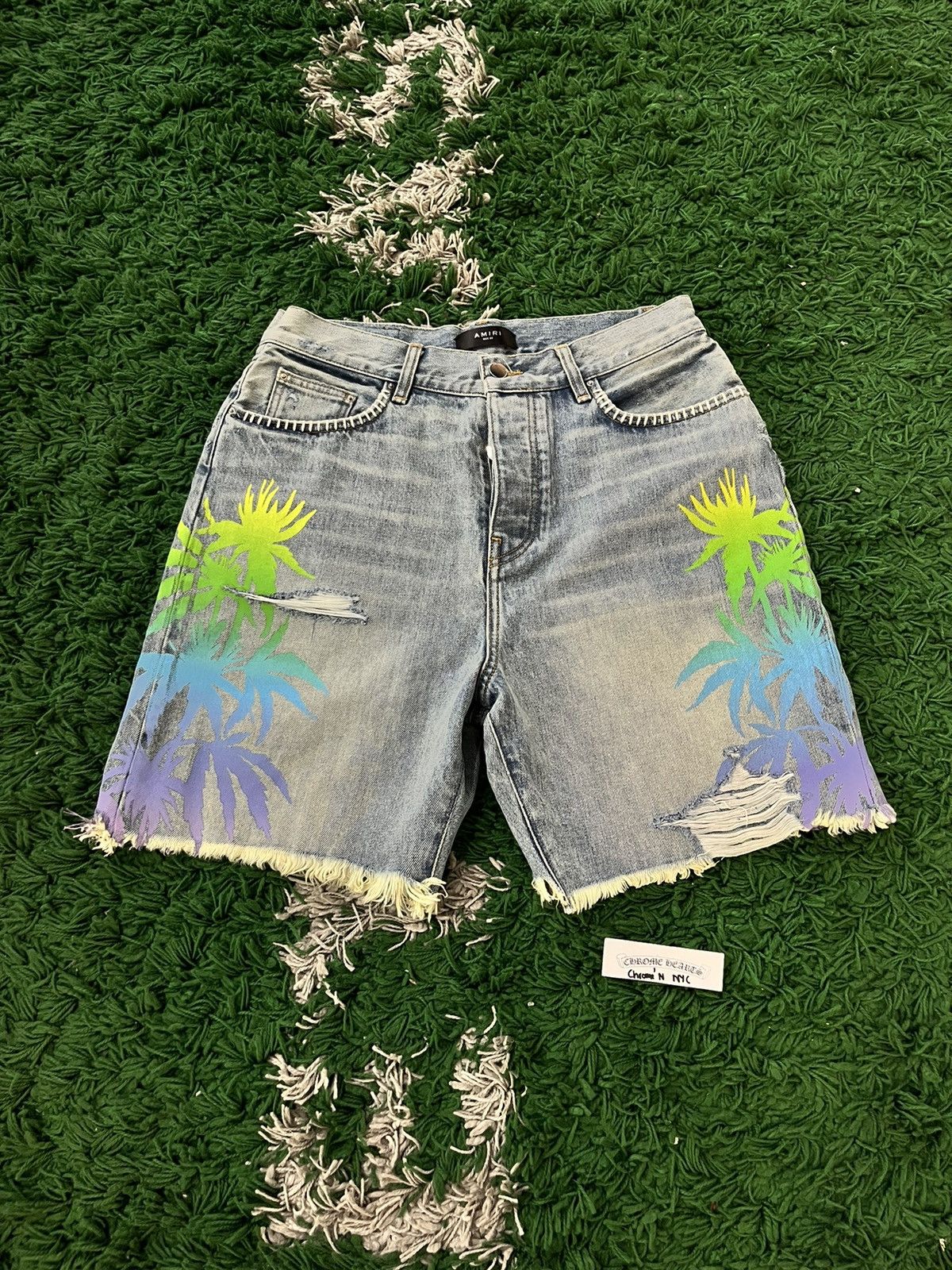 image of Amiri Jean Shorts Palm Graphic + Quilted Pocket, Men's (Size 32)