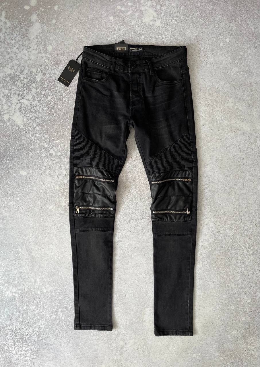 Terance Kole Denim Double Leather Knee Pants Avant Garde Y2K