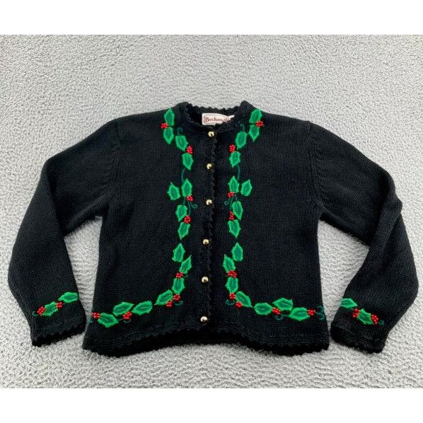 Designer Vintage Bechamel Sweater Womens Sz L Christmas Cardigan Blac Size L / US 10 / IT 46 - 2 Thumbnail