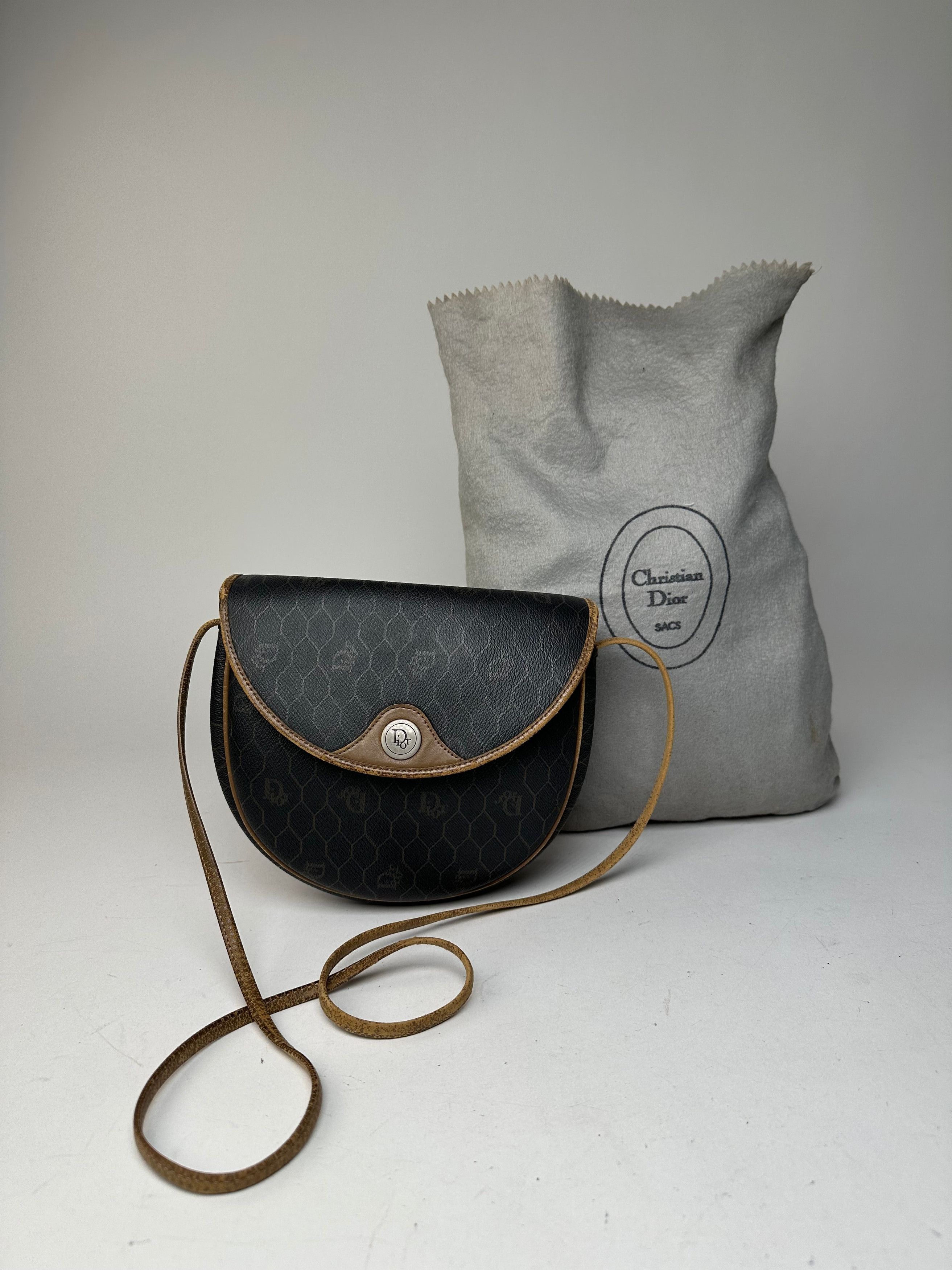 Dior Vintage Monogram Leather Shoulder Bag Black Brown Size ONE SIZE - 1 Thumbnail