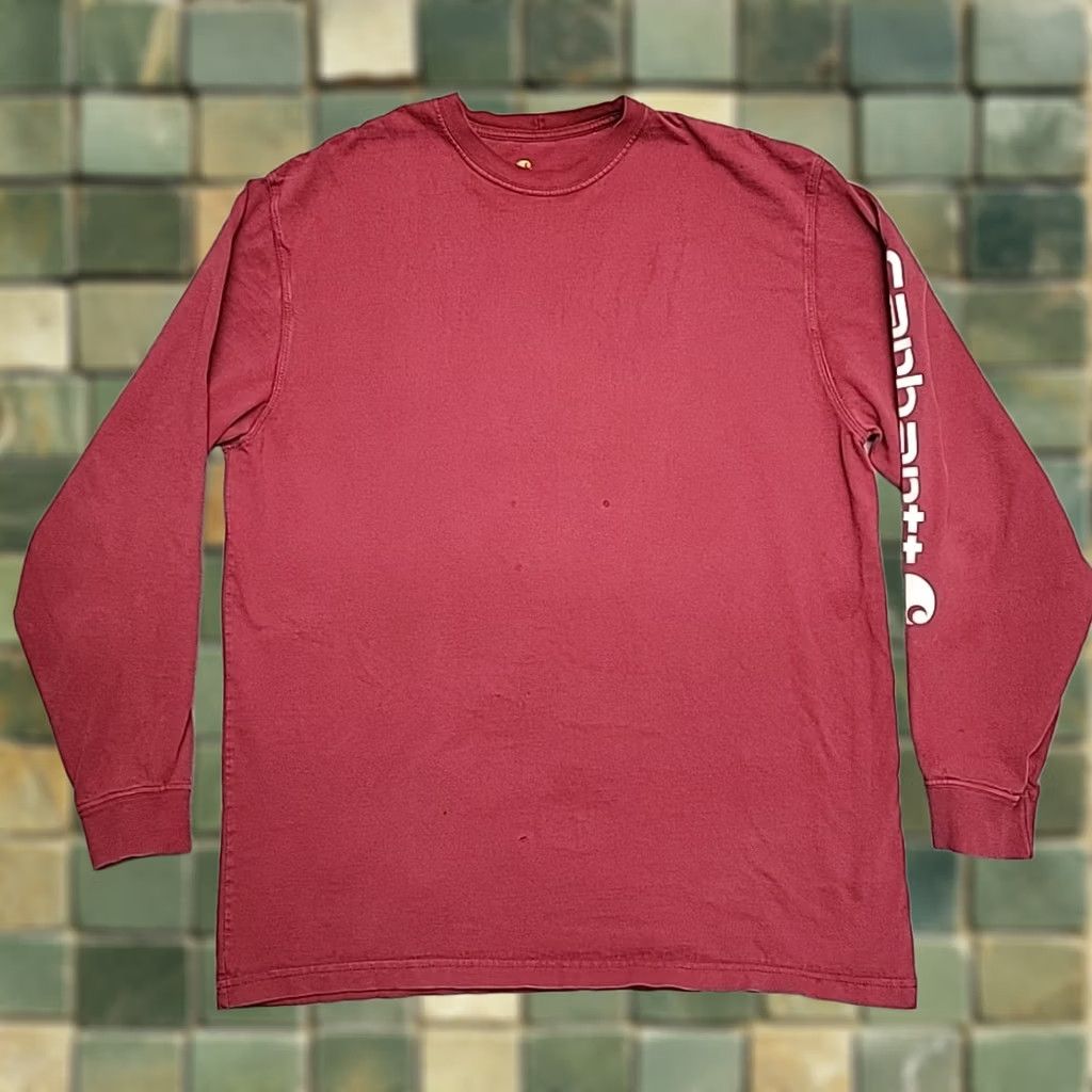 Carhartt Carhartt Shirt Men L Red Original Fit Crewneck Long Sleeve Spellout Work TEE Size US L / EU 52-54 / 3 - 1 Thumbnail