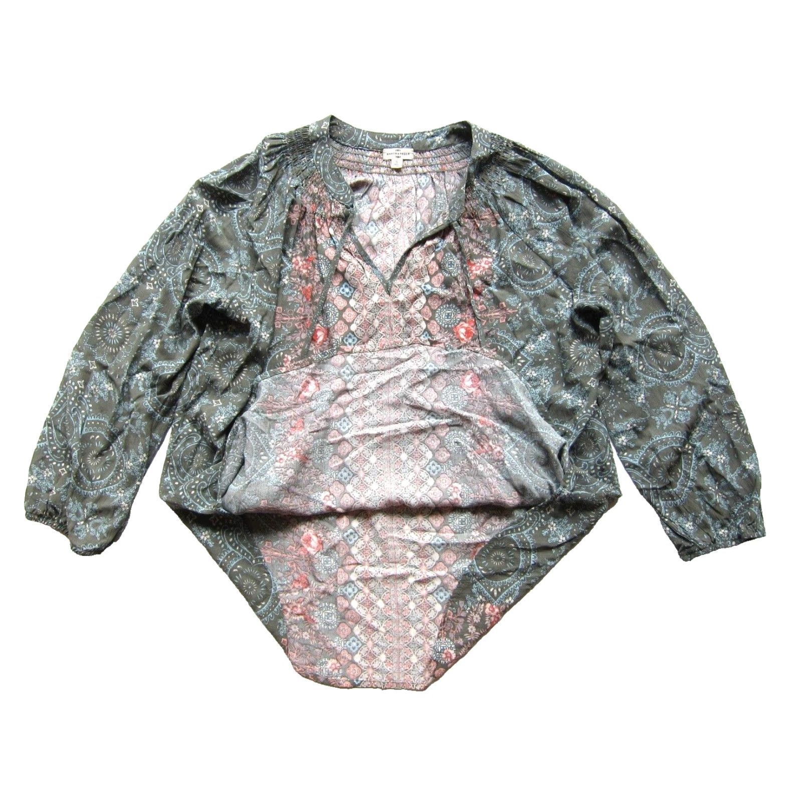 Mason's Mason & Belle Blouse 100% Rayon Green Pink Paisley Floral Long Sleeve Tunic S Womens Colorful 90s style Size S / US 4 / IT 40 - 5 Thumbnail